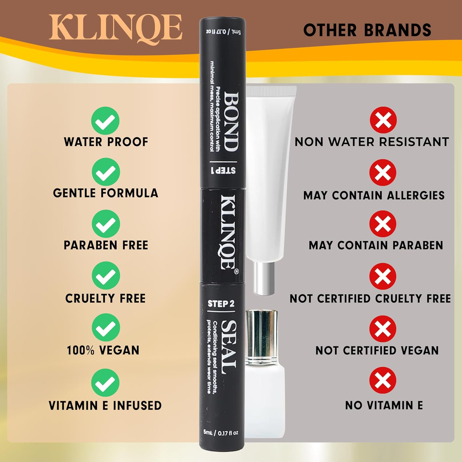 KLINQE Bond and Seal 2 in 1 Eyelash Glue &ndash; Waterproof, Long-Lasting Hold, Latex-Free Cluster Lash Adhesive for DIY Lash Extensions (Black Bond & Clear Seal, 10Ml) image number 3