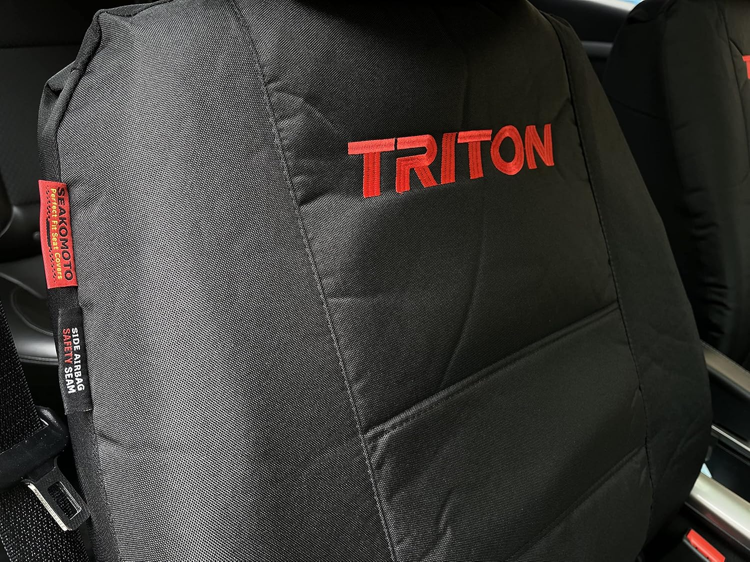 Heavy Duty Canvas Seat Covers for Mitsubishi Triton Dual Cab 2006-2022, Black Waterproof Auto Car Protectors Universal Fit Airbag Compatible - Black Front image number 2