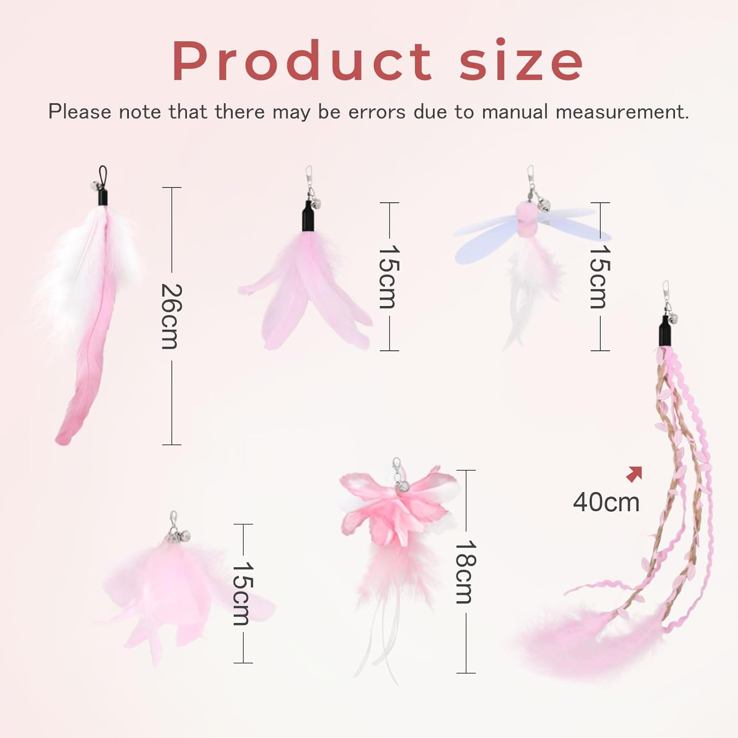 SONGWAY Cat Toy Wand Replacement - 6 Pieces Cat Toys, Cat Feather Toy Refills, Cat Teaser Wand Attachments, Interactive Cat Toys for Indoor Catspink image number 6