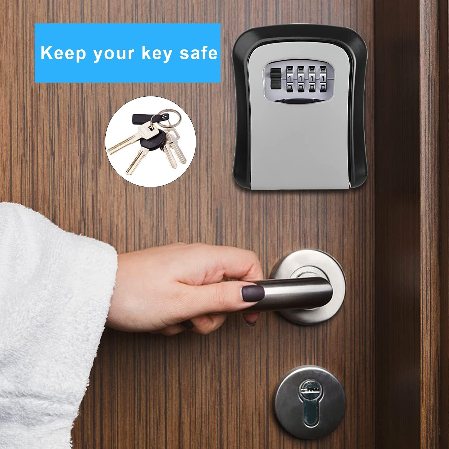 Key Cabinet Wall Mounted, Outdoor Key Lock Box, Keychain with 4-Digit Combination, Waterproof and Safety Lock Box, Key Safe Outdoor for Home Garage School Elderly Parents Key Cabinet image number 5