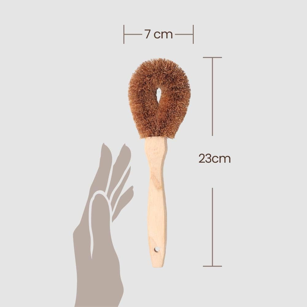 Eco Basics Natural plus Dish Brush, Small &ndash; Ethically Handmade, Plastic-Free, Fair Trade, Natural Rubber Wood & Coconut Fibers, 22.5X6.5Cm, Durable Eco Cleaning for Dishes, Pots, Pans, Vegetables