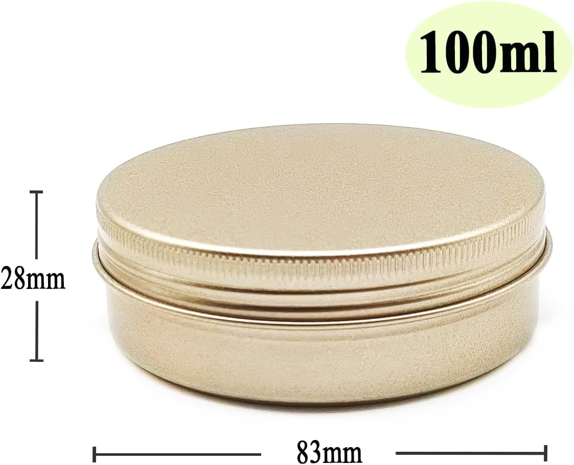 Wopanxye Aluminum Tin Cans, 6Pcs 100Ml/3Oz Metal round Storage Tin, 100Gram Makeup Sample Container, Empty Travel Tins for Candle, Salve, Cosmetics, Face Cream, Lip Gloss Balm, Paints, Tea, Matte-Gold image number 4