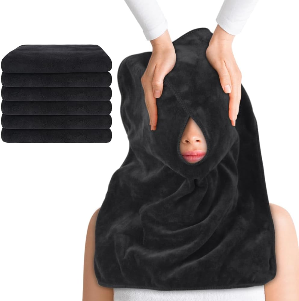 SINLAND Microfiber Esthetician Face Towels for Facial Treatments, 3 Pack White Reusable Spa Towels with Split Design for Facial Steam Massage and Cleansing