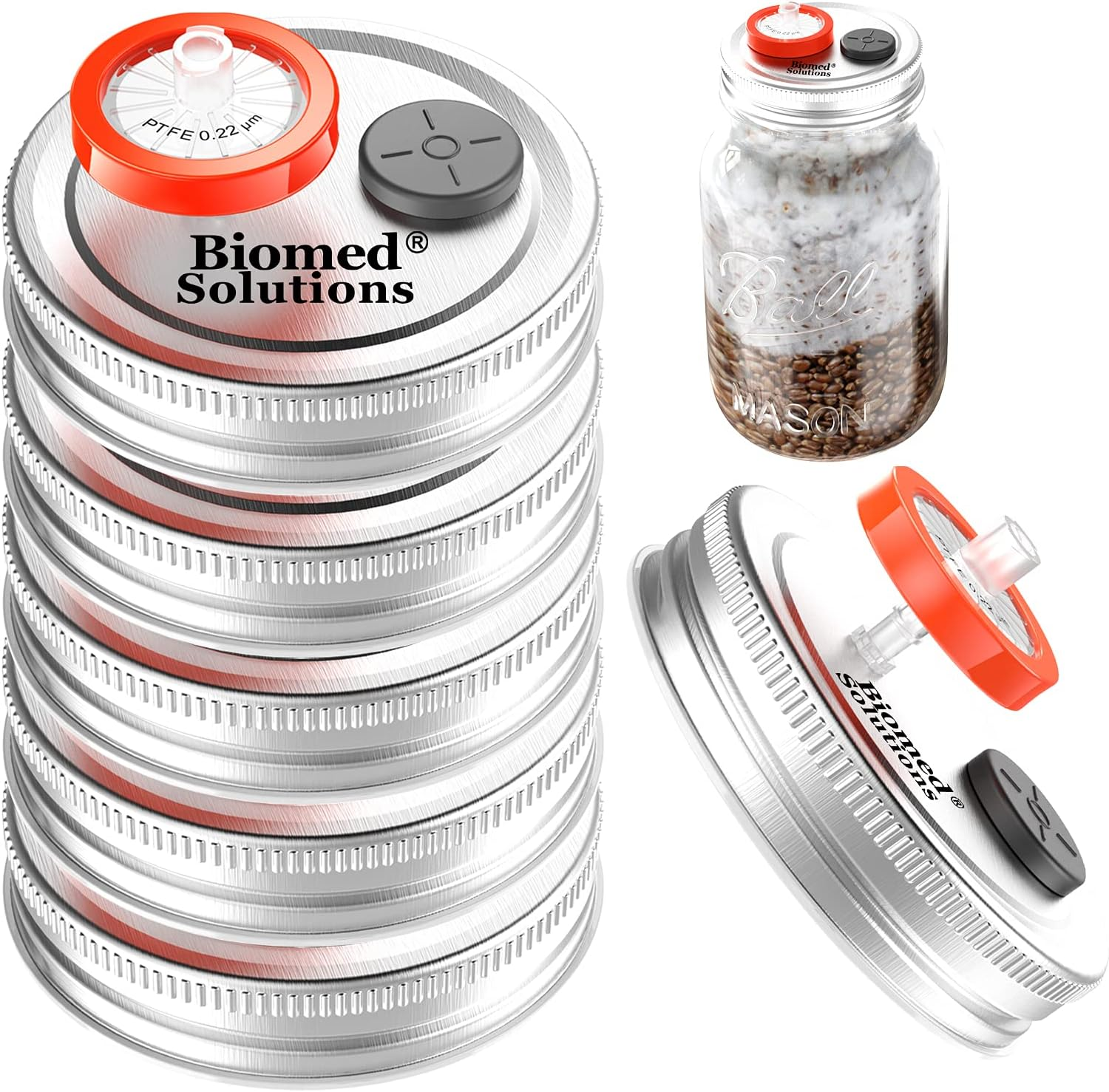 6Pcs Regular Mouth Liquid Culture Lid,Grain Spawn Cultivation Mason Jar Lid with 0.22Um PTFE Syringe Filter & 20Mm Self Healing Injection Ports for Mushroom Growing Mycology(Yellow)