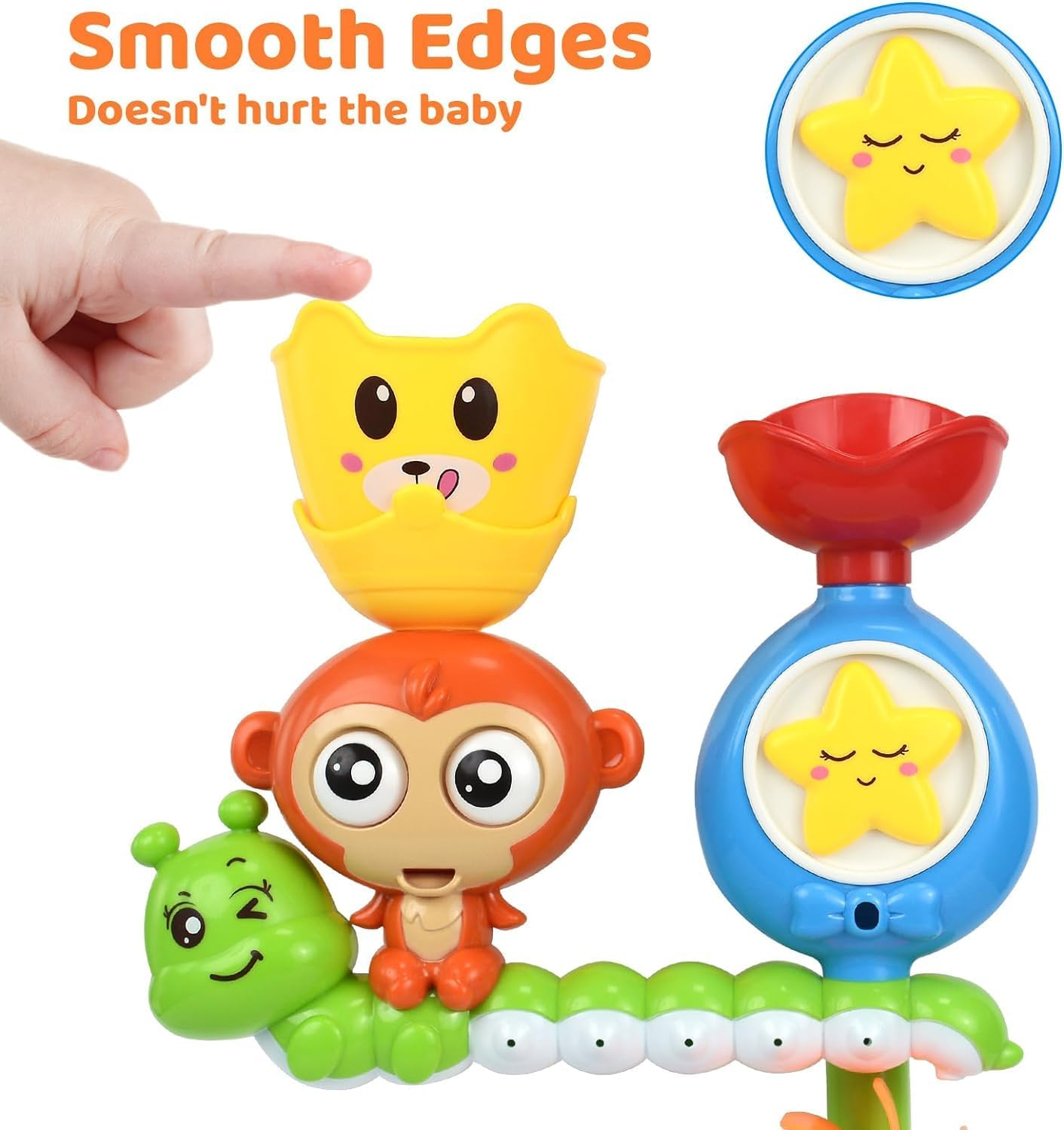 Fun Bath Toys for Toddlers 1 2 3 Year Old Girl Boy, Lovely Monkey Caterpillar Bathtub Water Toys Set with Suction Cups - Develop Motor Skills and Hand-Eye Coordination