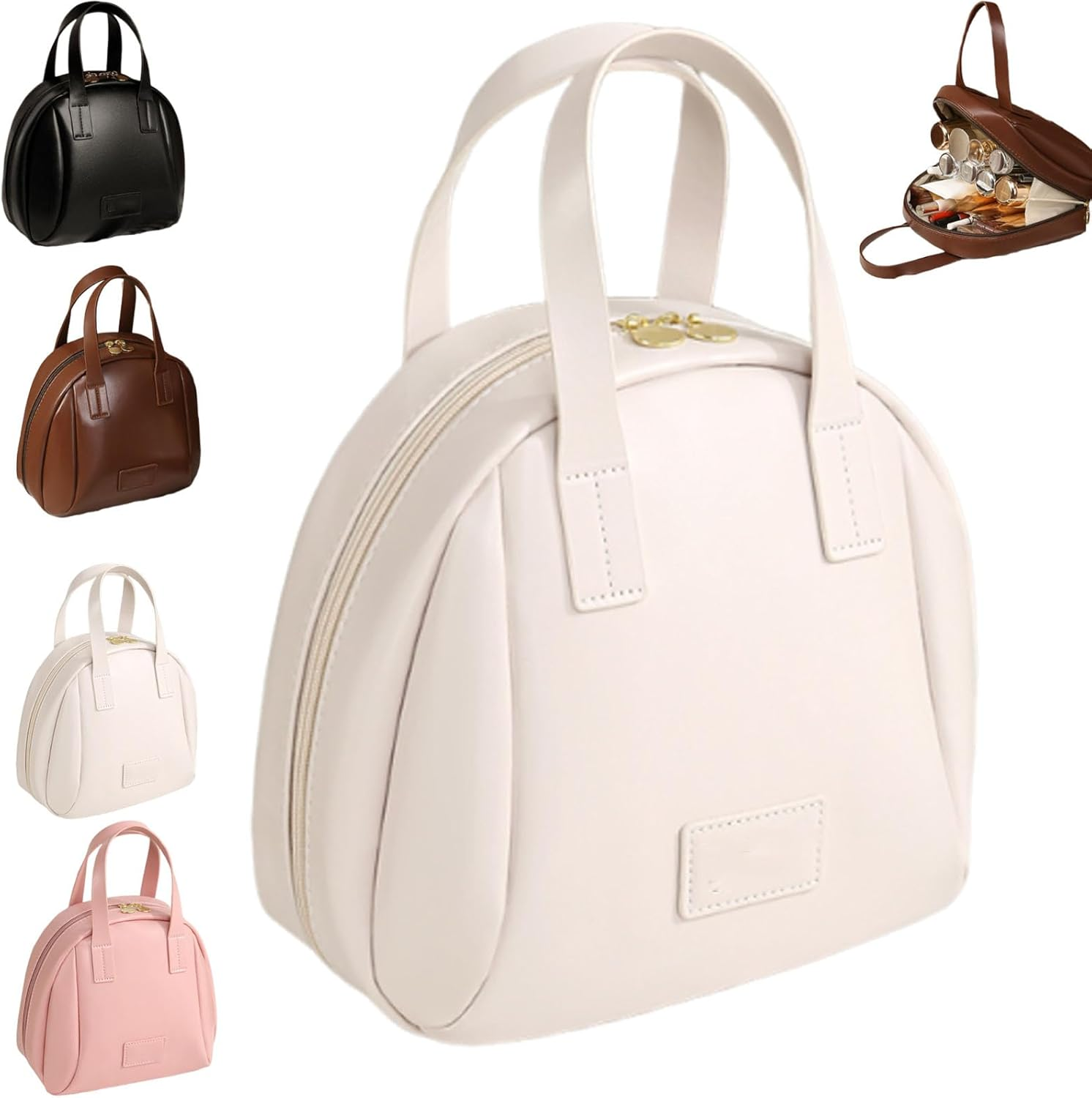 Multi Layered Shell Shaped Cosmetic Bag, Lightly Travel Multi-Layered Shell-Shaped Cosmeticbag, Portable Large Capacity PU Shell Waterproof Handbag Stylecosmetic Bag for Women (White) - Pink image number 5