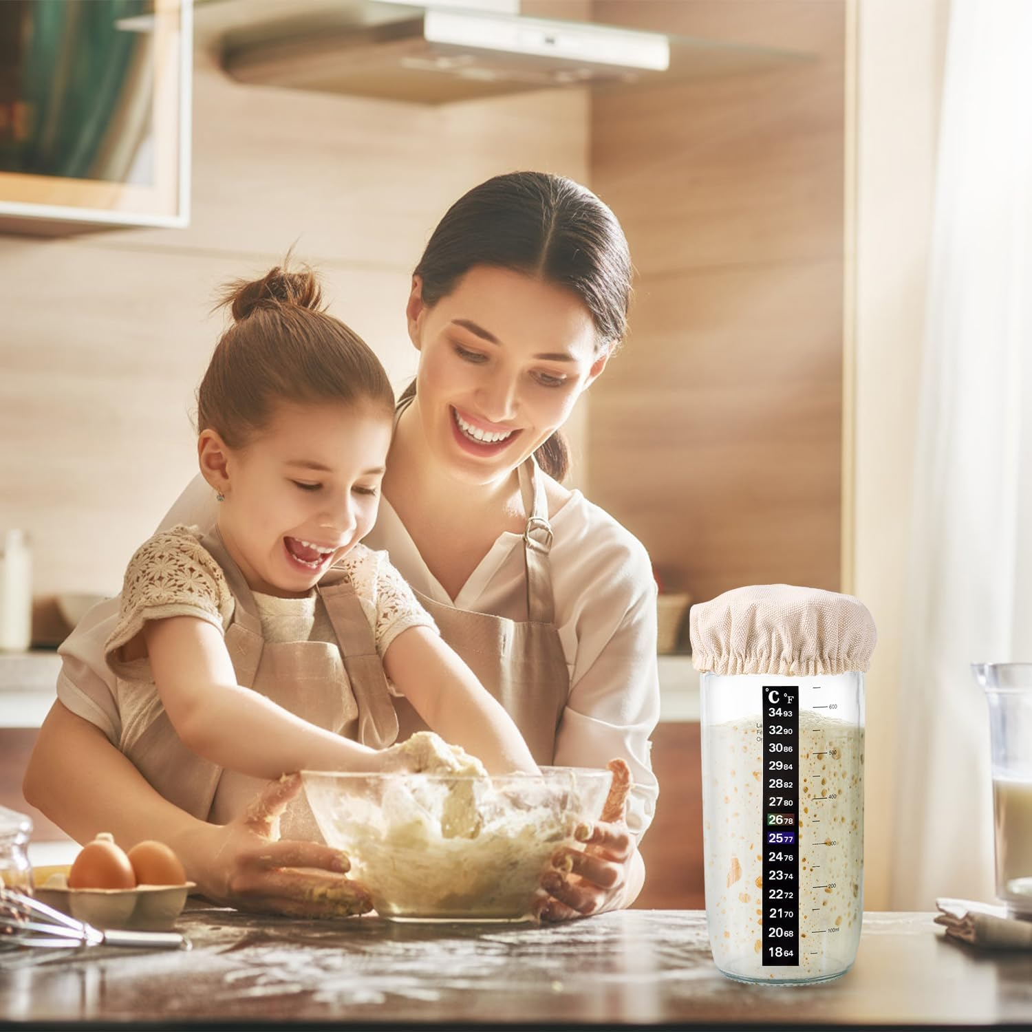 3 Sets Replacement Sourdough Starter Set for Jars, Including Fabrics Sourdough Jar Lid and Thermometer Strips Bread Rice Lid for 7.5-10.2Cm Potmond Baking Supplies for Bread Fermentation