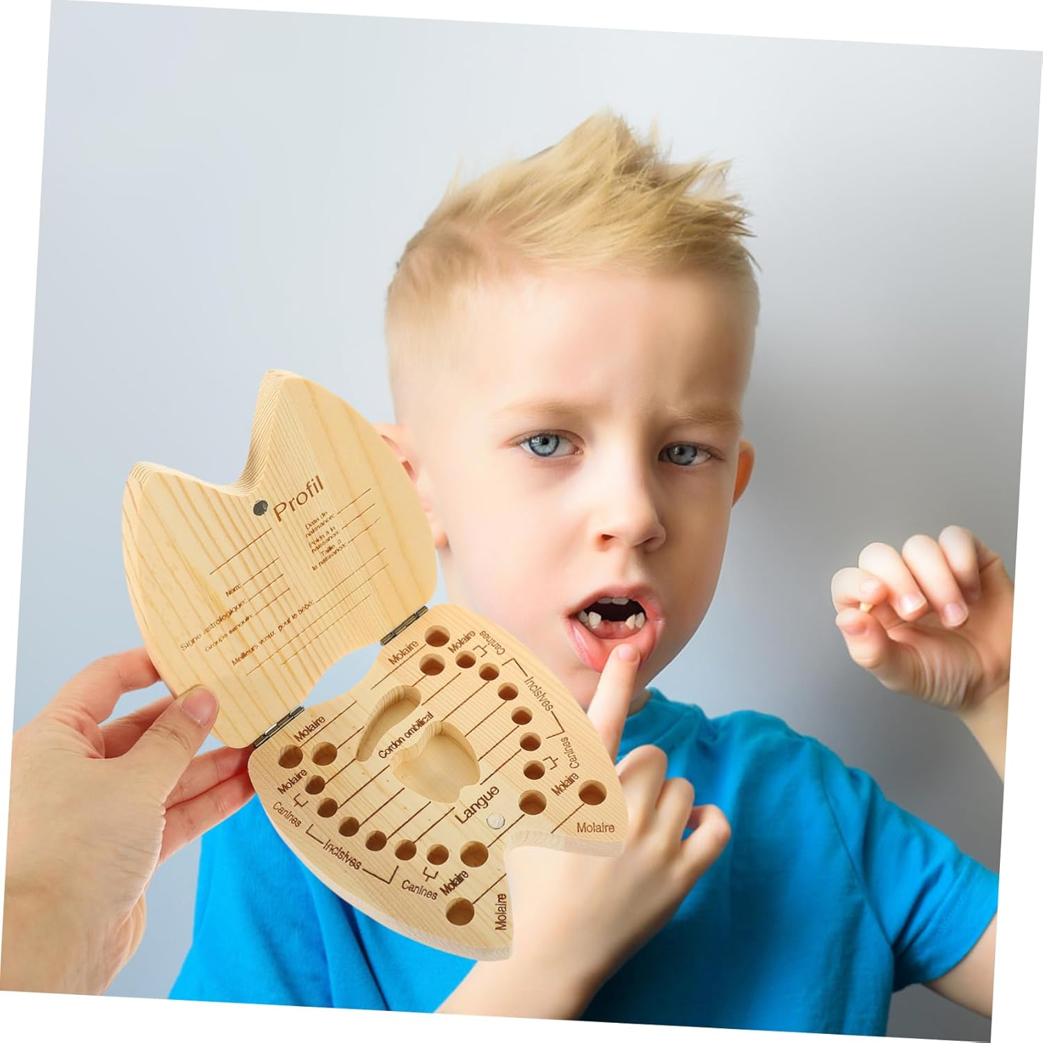 Wooden Teeth Keepsake Box Tooth Fairy Holder for Kids Organizer Childrens Natural Wood