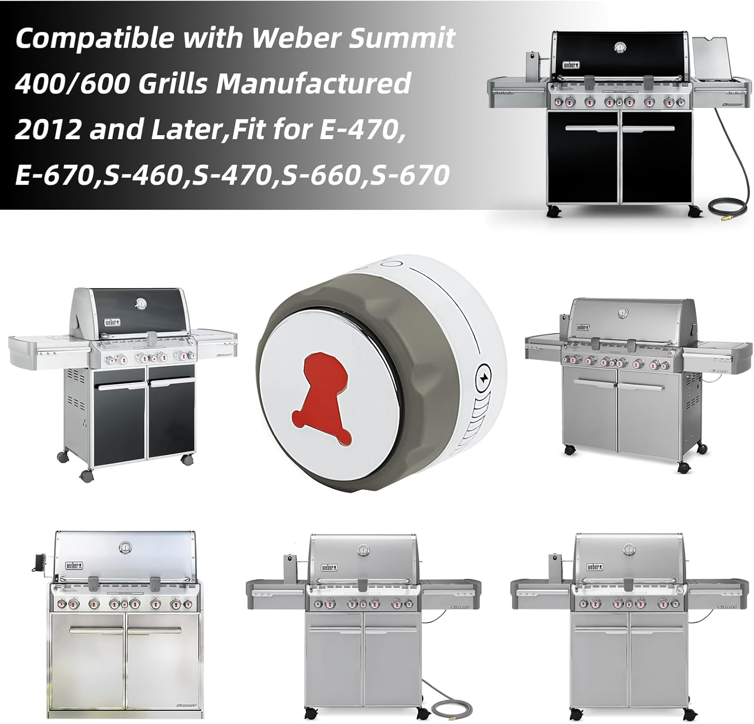 NOVINO Grill Knobs for Weber Summit,6-Pack 91538 Lighted Control Grill Knobs for Weber Summit 2012+ 400/600 Series E-470 670, S-460 470 660 670 image number 3