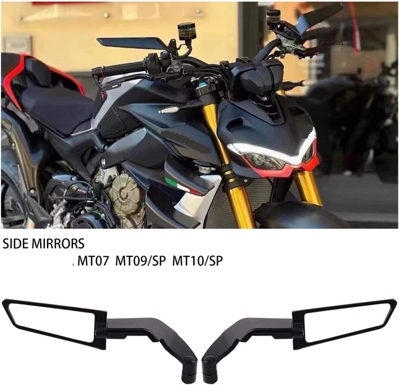 Compatible with MT 07 MT07 MT 09 MT09 SP MT 10 MT10 SP Motorcycle Mirrors Stealth Winglets Mirror Kits to Rotate Adjustable Mirrors image number 1