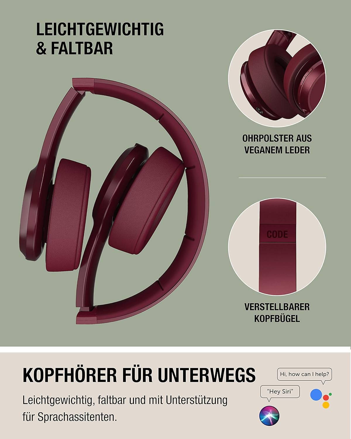 Fresh 'N Rebel Bluetooth On-Ear Headphones with Active Noise Cancellation, 30 Hours Playtime, Fast Charge, Microphone, Foldable, Comfortable Fit and Comfortable - Code ANC (Silky Sand)