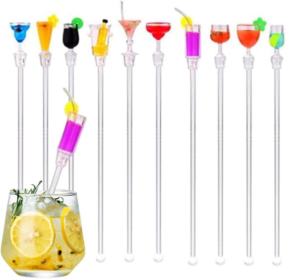 10 Pcs Cocktail Mixing Spoon,23 Cm Swizzle Sticks Colorful Clear Beverage Stirrers Drink Stirrer Cocktail Stirrer Clear Shafts Cocktail Drink Stirrers for Bars Cafes Restaurants Home Use image number 2