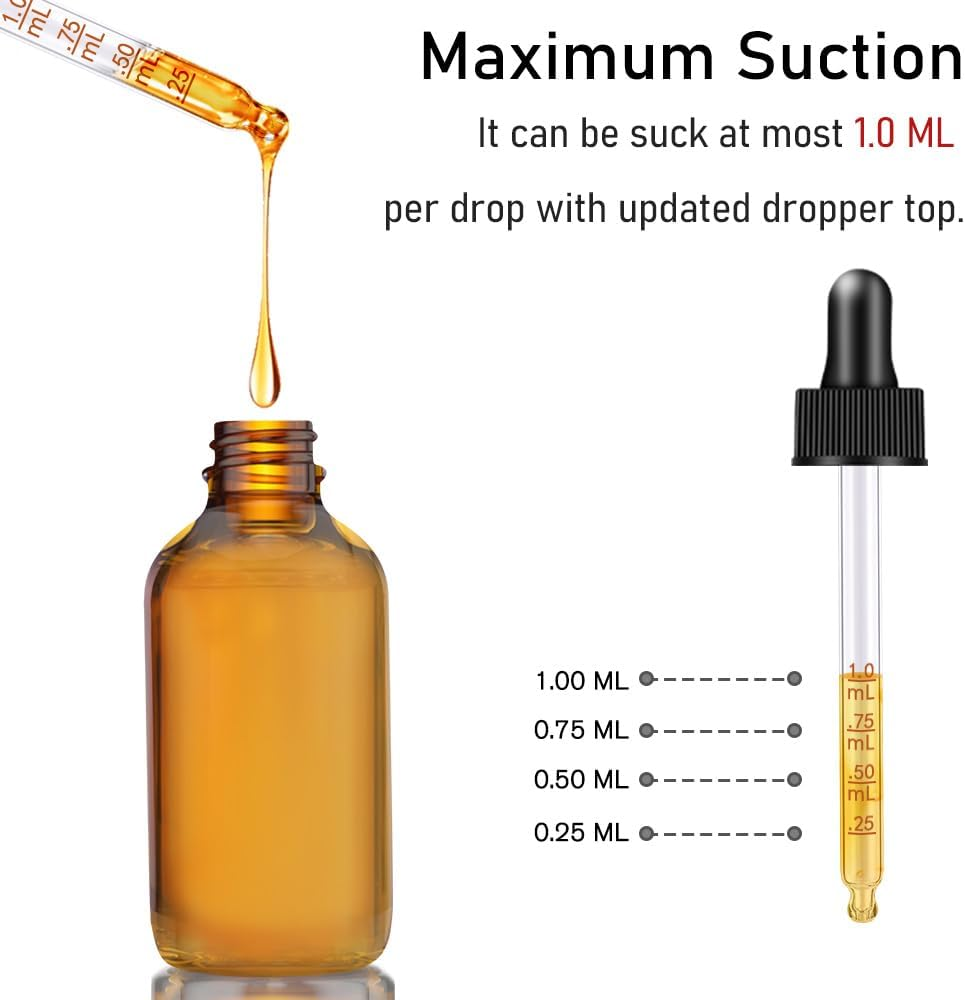 Bumobum Dropper Bottle 2 Oz, 2 Pack Amber Glass Eye Dropper Bottles with Labels and Funnel, Tincture Bottle with Measured Dropper - Leakproof Essential Oils Bottles for Health, Personal Care & Beauty - Amber And Clear image number 3