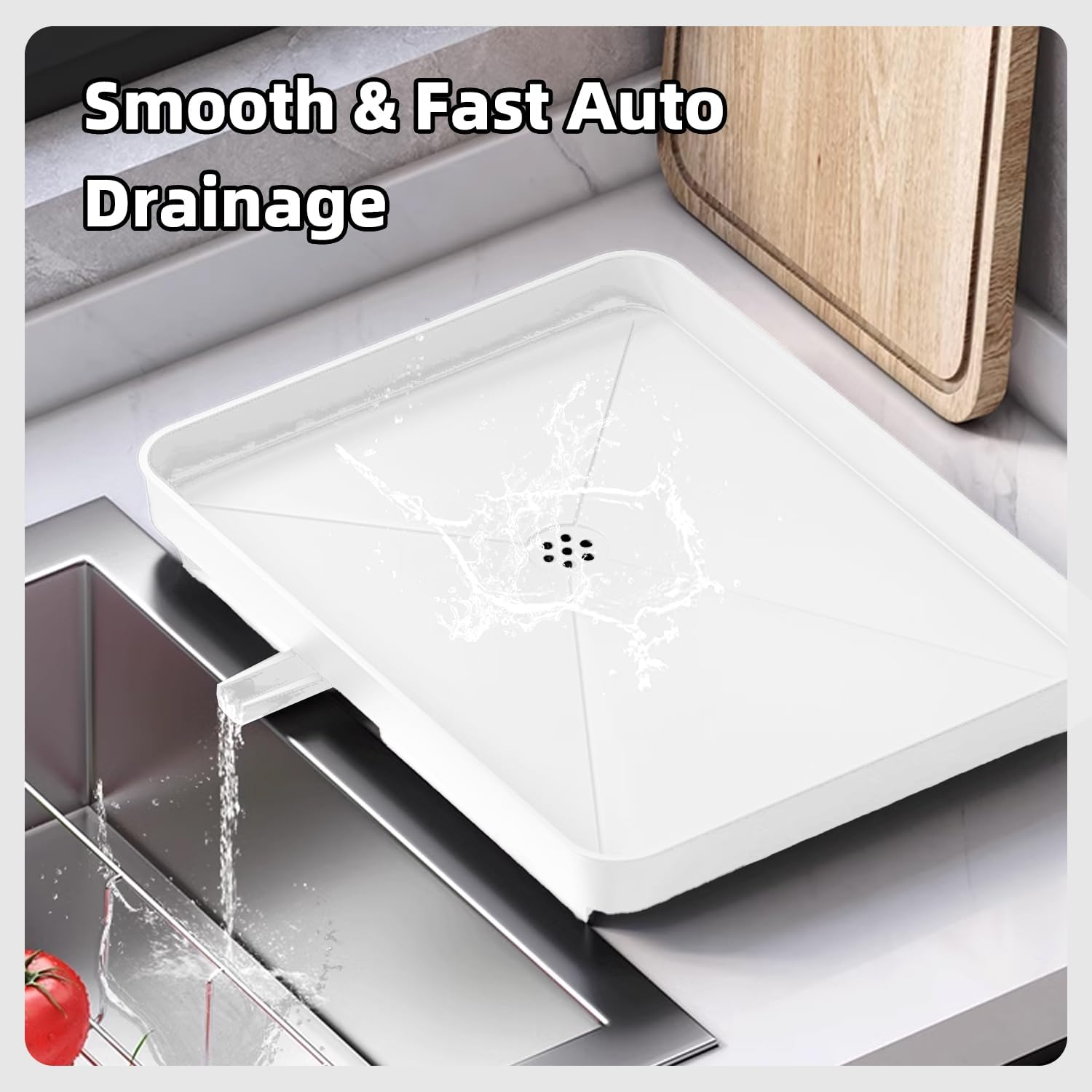 Stainless Steel Dish Drainer with Cutlery Holder & Drip Tray &ndash; Space-Saving Kitchen Counter Organiser, 40.5 X 30.5 X 13.0 Cm, No Assembly Needed, Rust-Resistant & Durable (White, Single Layer) image number 1