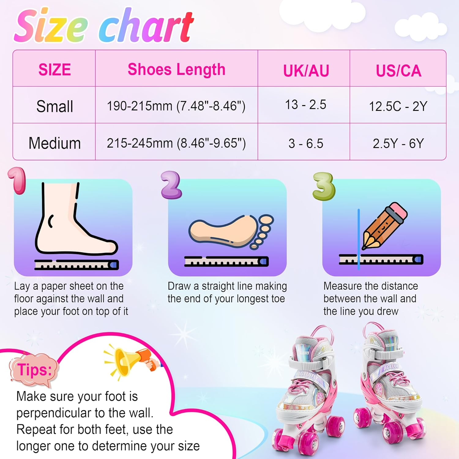 Acelufly Roller Skates for Girls Kids Beginners, Adjustable Quad Skates with All Light up Wheels image number 2