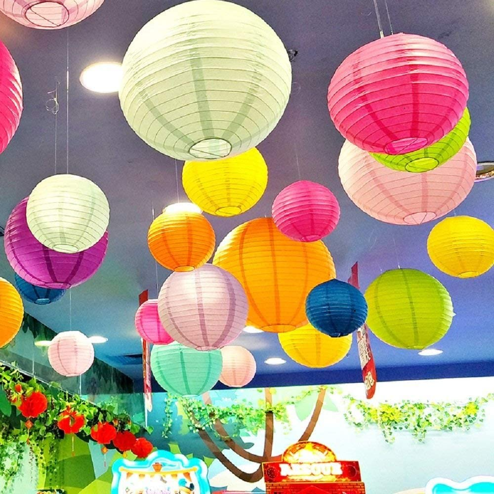 LURICO 16 Pcs Colorful Paper Lanterns (Multicolorsize of 4&rdquo; 6&rdquo; 8&rdquo; 10&rdquo;) - Chinese/Japanese Paper Hanging Decorations Ball Lanterns Lamps for Home Decor Parties and Weddings image number 5