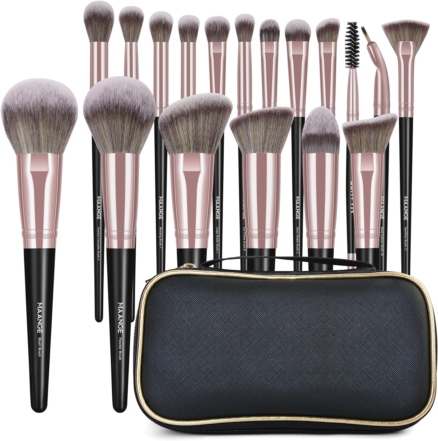 MAANGE 18Pcs Makeup Brushes with Case, Premium and Professional Make up Brush, Soft Bristles, for Foundation Blending Powder Concealers Makeup Brushes Set (Rose Gold) image number 5