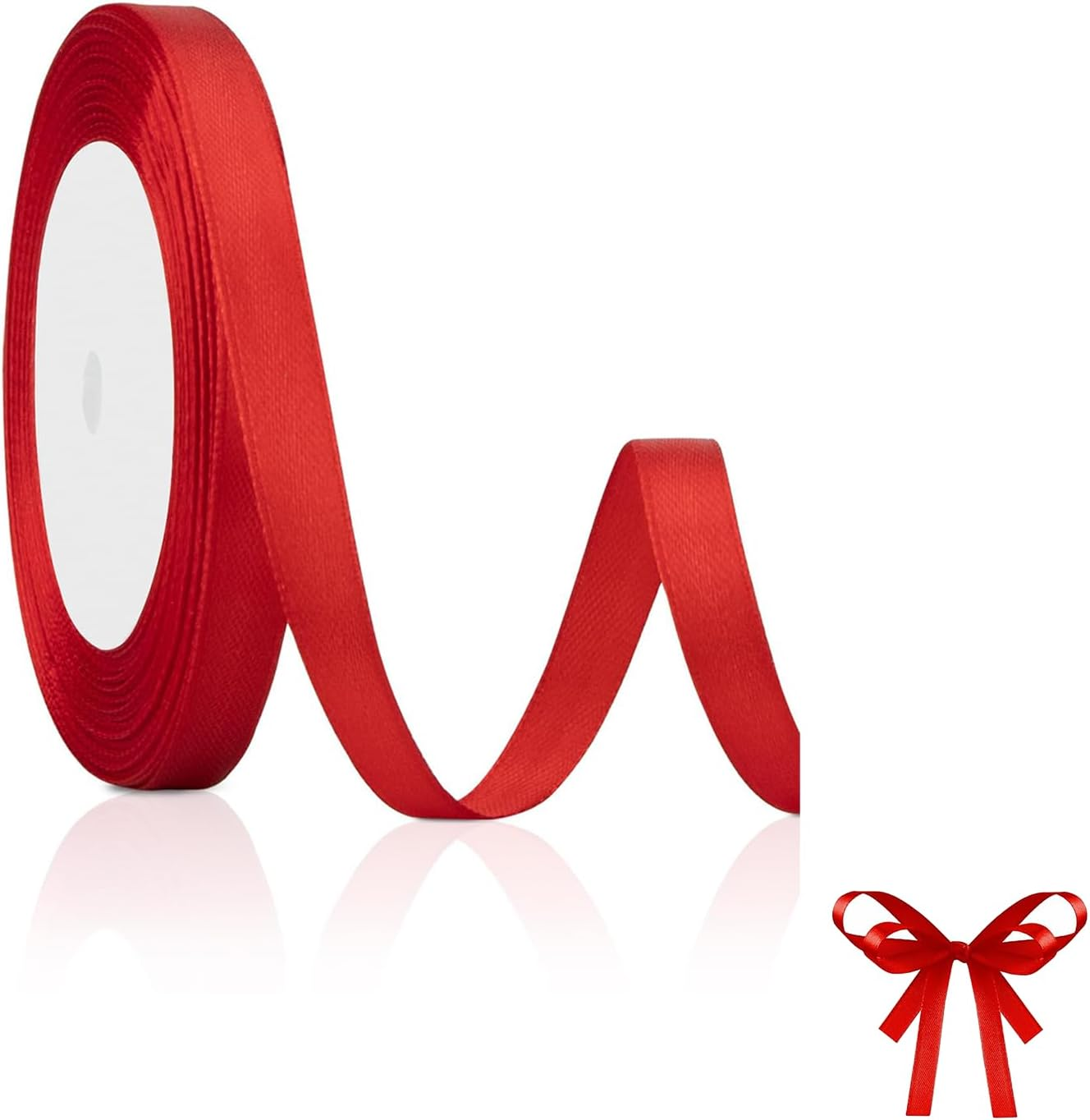 ONBPIY Red Ribbon 1Cm X 25 Yards - Satin Ribbons for Gift Wrapping Hair Crafts, Double Face Silk Ribbon for Christmas Wedding Bouquet image number 4