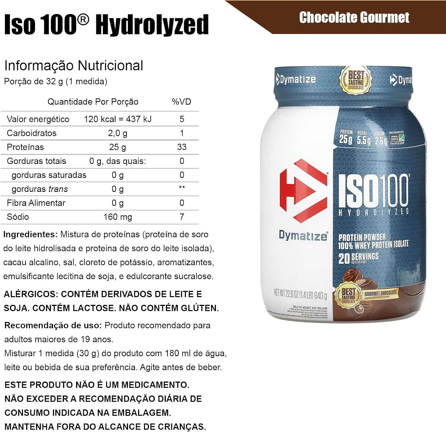 Dymatize ISO100 Hydrolyzed Protein Powder, 100% Whey Isolate Protein, 25G of Protein, 5.5G Bcaas, Gluten Free, Fast Absorbing, Easy Digesting, Gourmet Chocolate, 20 Servings