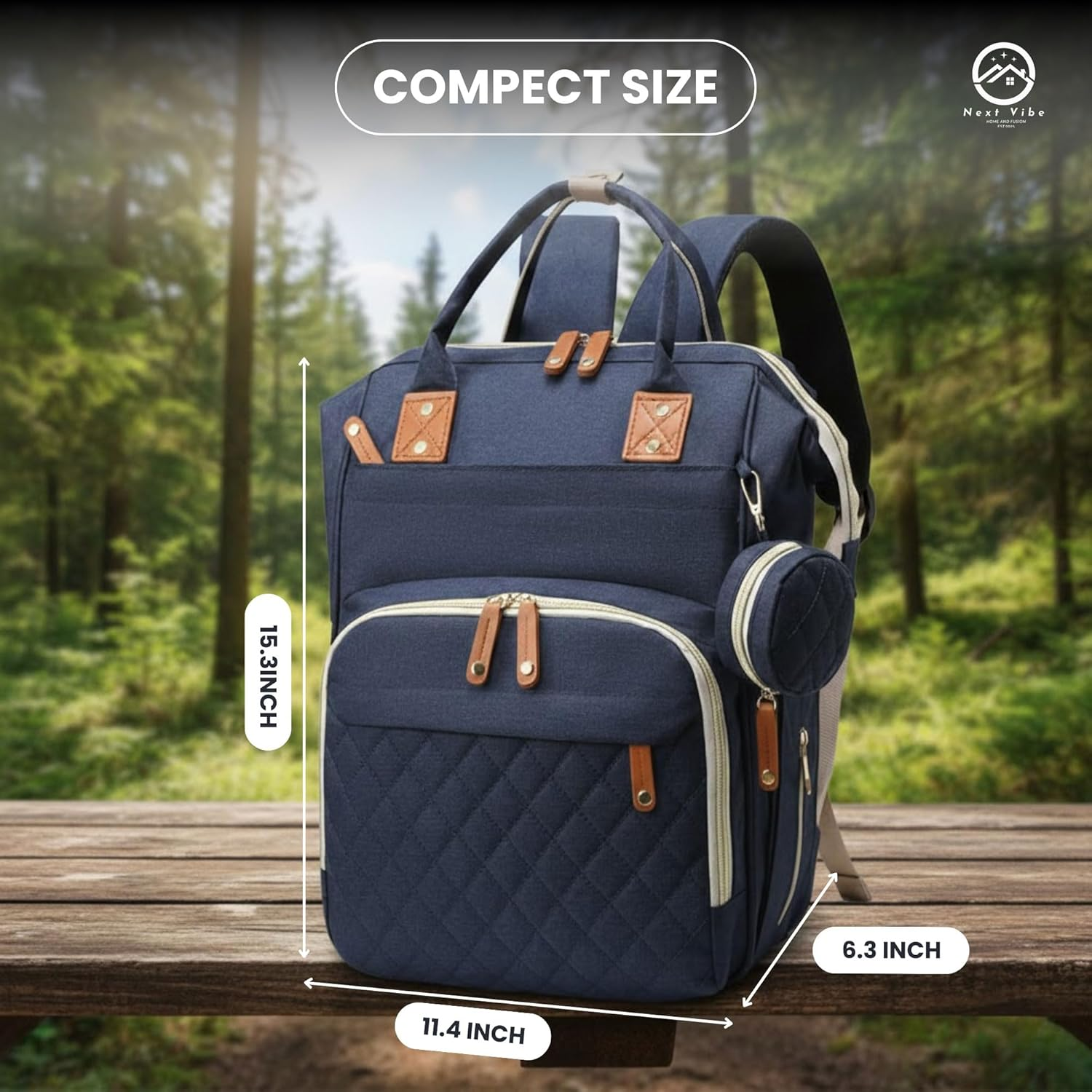 Next Vibe - (Blue) Nappy Changing Bag Baby Care Backpack with Multiple Pockets &ndash; Large Capacity Travel Diaper Bag for Mom & Dad &ndash; Waterproof, Stylish, and Durable Baby Essentials Organizer image number 3