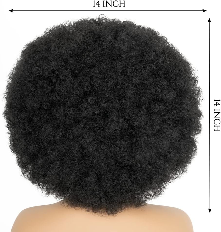 Aminow 70'S Afro Wig for Women, Natural Black Short Afro Curly Wig, Glueless Synthetic Wig with Bangs, Puffy & Fluffy Bouncy Afro Wig for Daily Cosplay Party image number 3