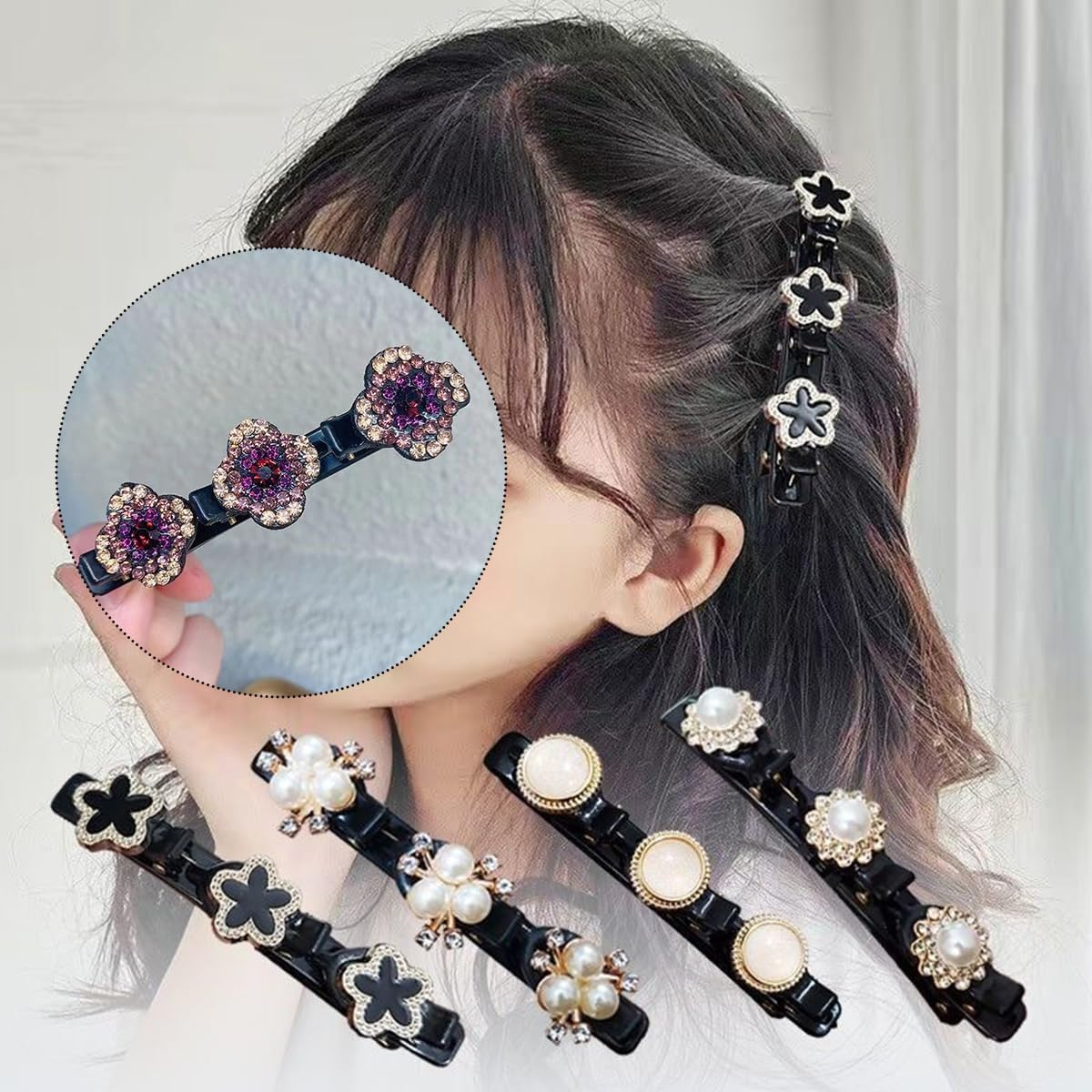 TSUOUKL 5-Piece Set of Women'S Hair Clips, Crystal Hair Clips, Women'S Double Layer Hair Clips with 3 Small Clips for Women and Girls, Daily, Party, Wedding image number 3