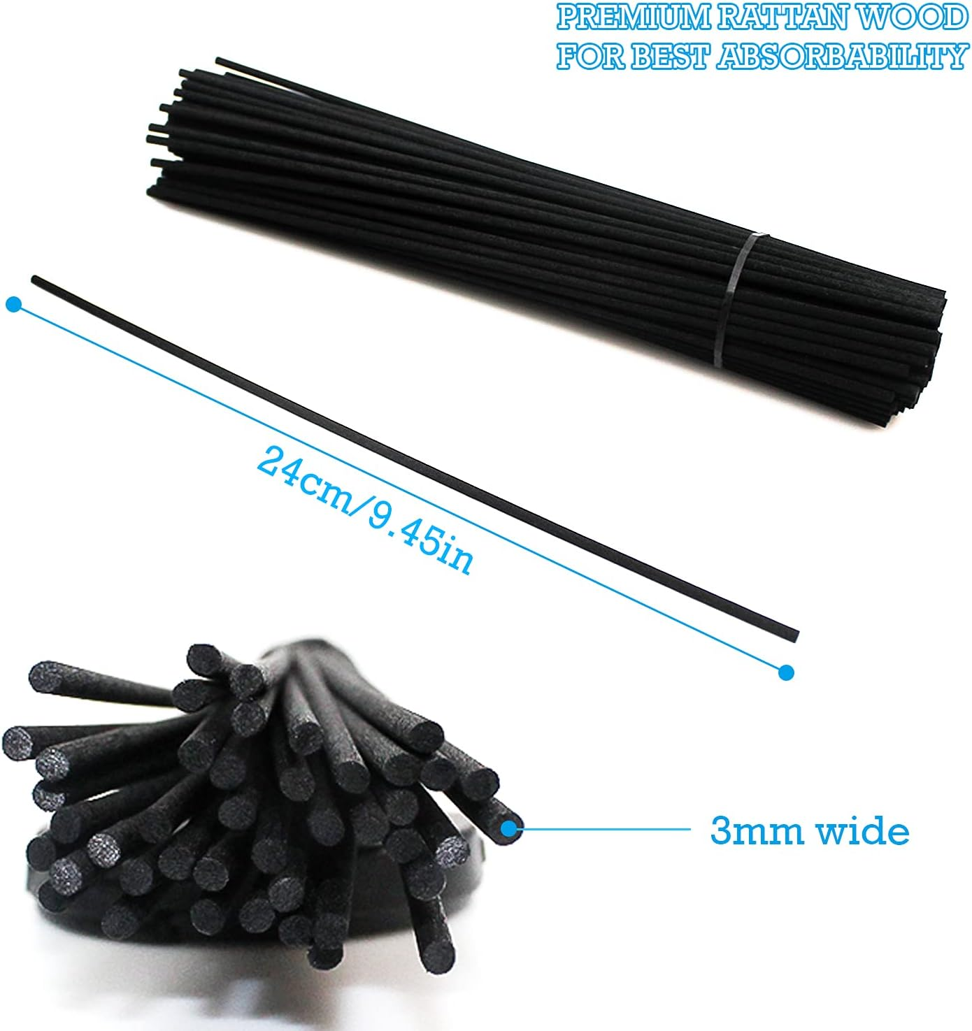 Reed Diffuser Sticks 150Pcs Natural Fibres Essential Reed Sticks Oil Aroma (24 Cm X 3 Mm, Black) image number 2
