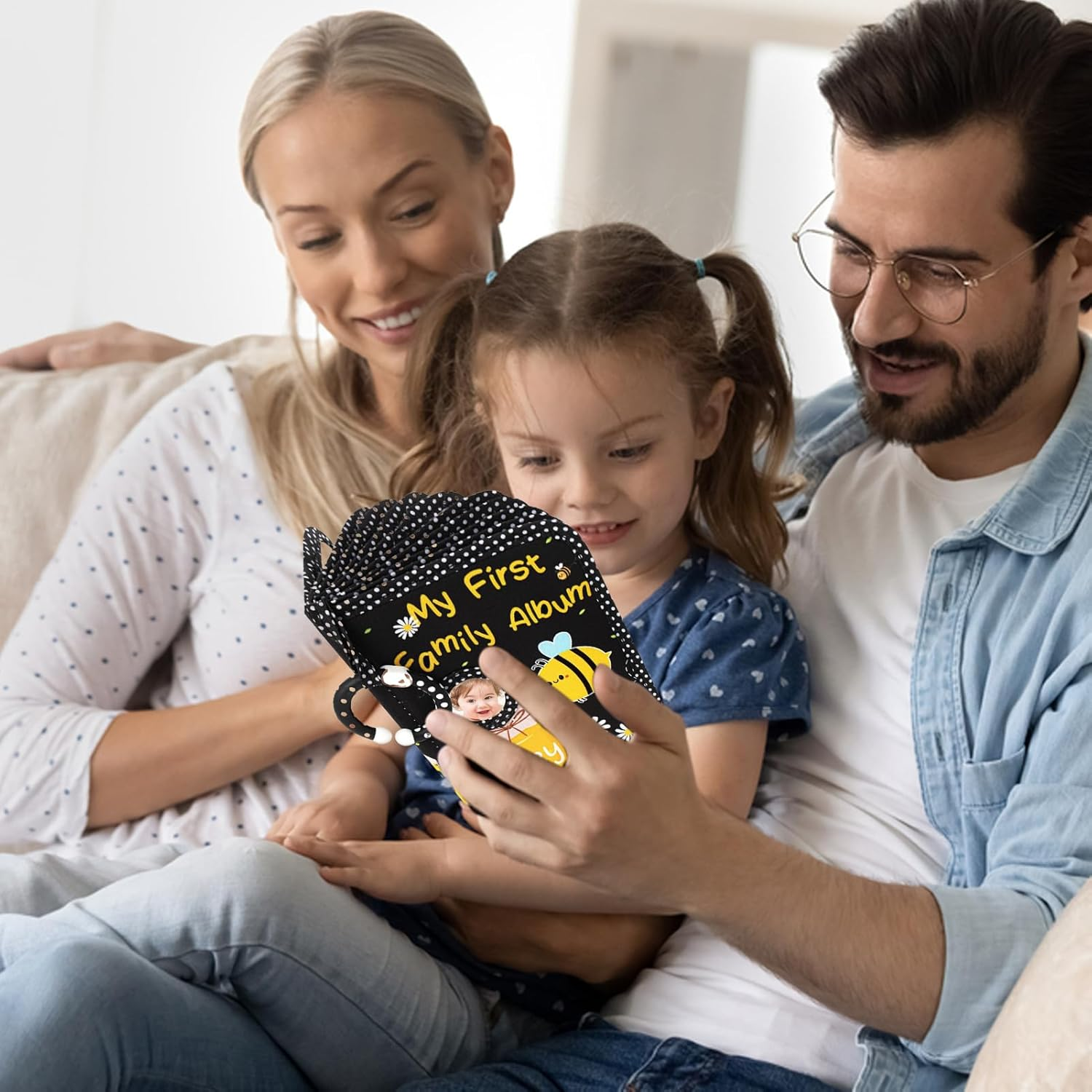 Baby Photo Albums, First Soft Cloth Photo Book, 4X6 Pictures, Bee Print Scrapbook Safe Mirror, Memory Keepsake for Newborns Expecting Toddler Shower Wedding, 18.54X13.97Cm image number 6