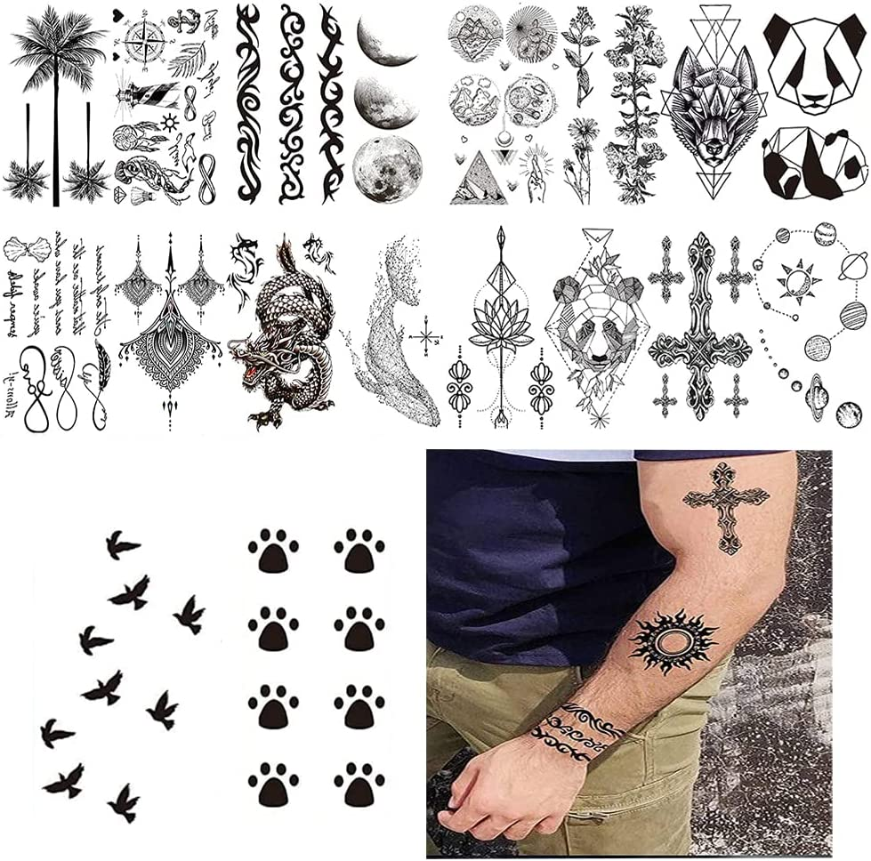 6 Sheets 3D Small Black Temporary Tattoos &ndash; Waterproof Fake Tattoo Stickers for Women, Men | Realistic Tiny Temporary Tattoos Stickers, Flower, Star, Birds Designs for Arms, Neck & Face image number 4