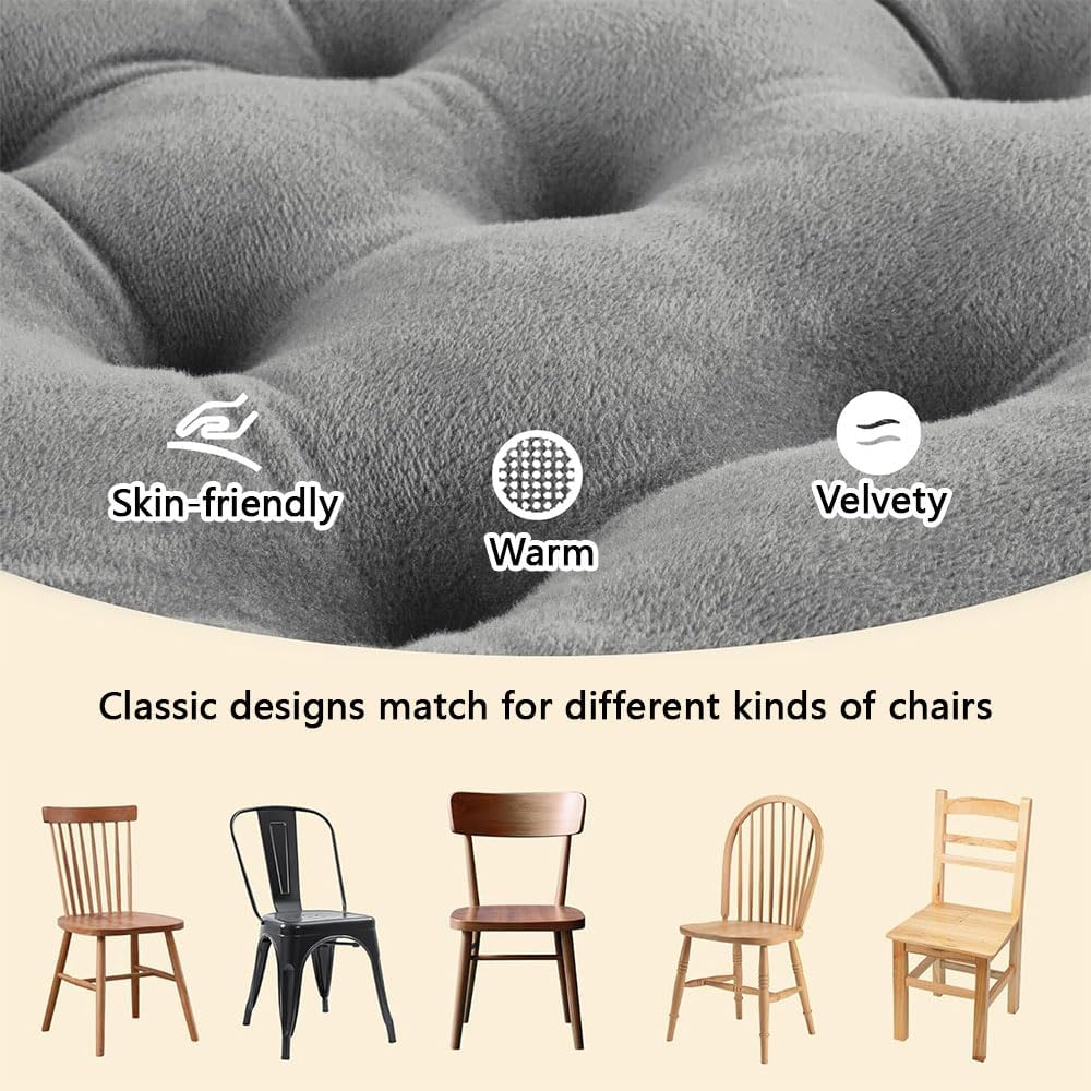 4 Pack Chair Cushions for Dining Chairs, Tufted Velvet Seat Pads with Ties, Soft Square Chair Pillows for Kitchen, Office, Desk & Living Room, Grey image number 1