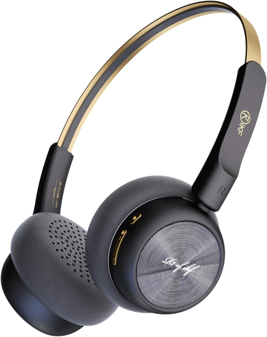 Ikf R1 Wireless On-Ear Headphones Bluetooth 5.4 Lightweight Retro Headphones 60H Playtime, Multipoint Connectivity, APP Volume Control, Built-In Microphone, for School, Travel, Commuting (Black Gold)