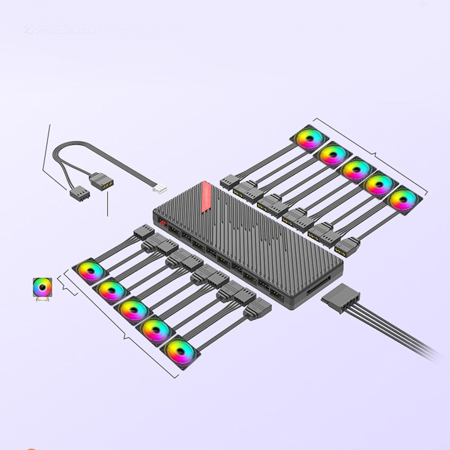 ASHATA 5V 3Pin PWM ARGB Fan Hub with 10 PWM and 10 ARGB Ports, Supports Fans, ARGB Fans, ARGB LED Strips, SATA Power, Magnetic Back Plate Design image number 6