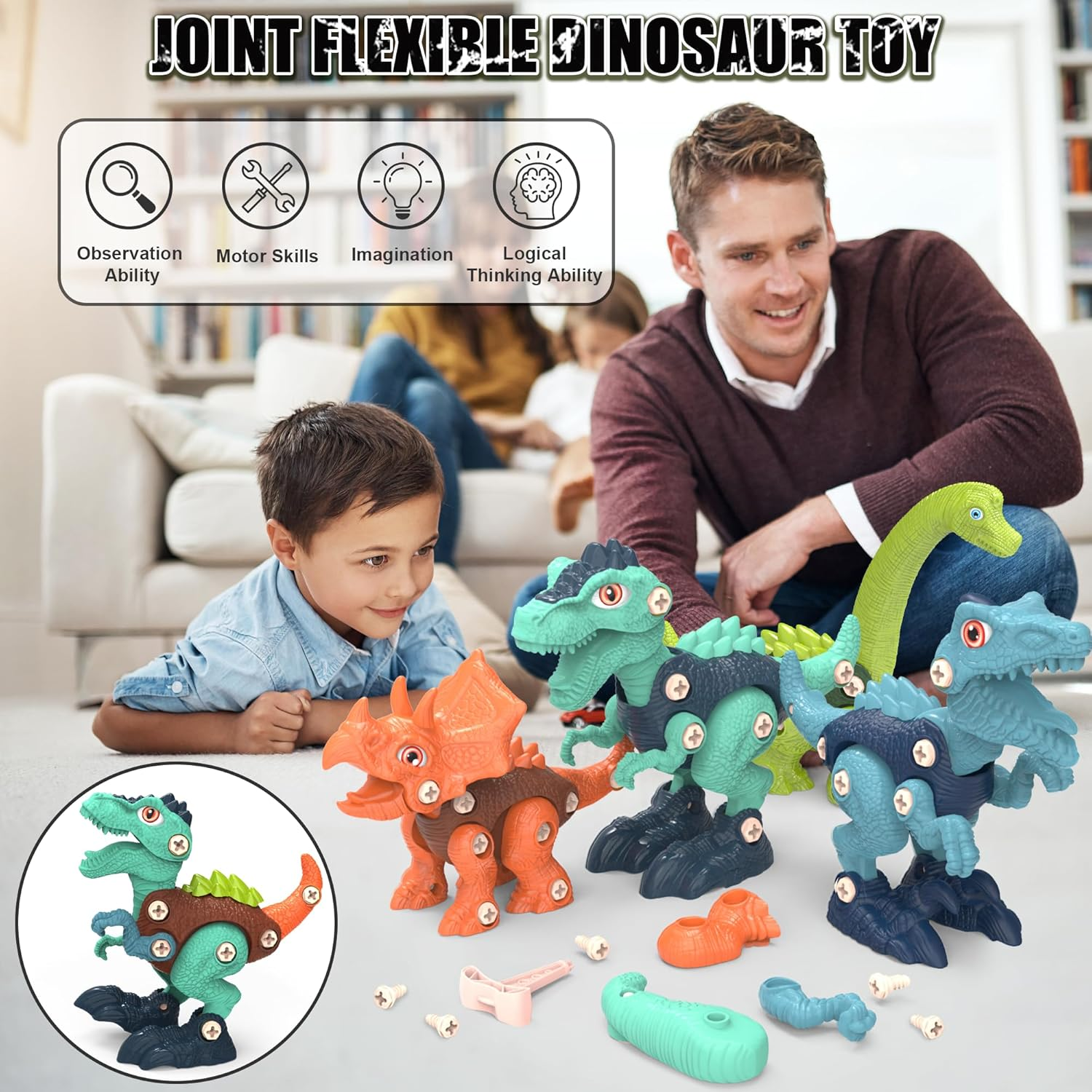 4 PCS Kids Take Apart Dinosaurs Toys, Building＆Construction STEM Educational Toy Set with 1 Electric Drill＆4 Hand Drills,Diy Engineering Play Kit Christmas Birthday Gifts for 3 4 5 6 7 8 Old Boy Girl image number 4
