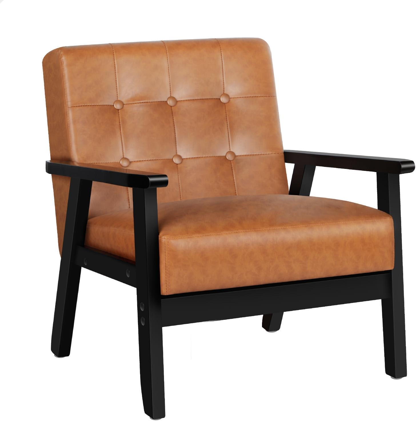 ALFORDSON Wooden Armchair with PU Leather Upholstery Cushion, Accent Chair with Solid Wood Frame Wooden Armrest, Lounge Sofa for Reading Bedroom Living Room, 180KG Capacity, Black