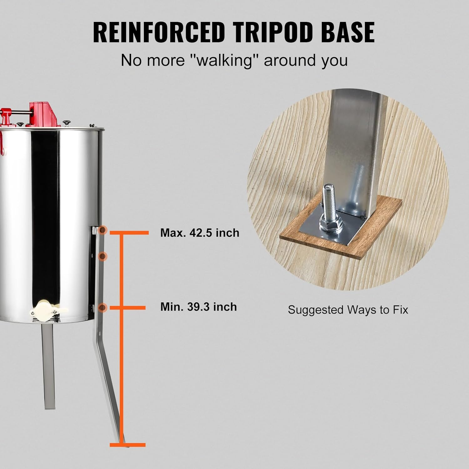 VEVOR Manual Honey Extractor, 2/4 Frames Honey Spinner Extractor, Stainless Steel Beekeeping Extraction, Honeycomb Drum Spinner with Lid, Apiary Centrifuge Equipment with Height Adjustable Stand