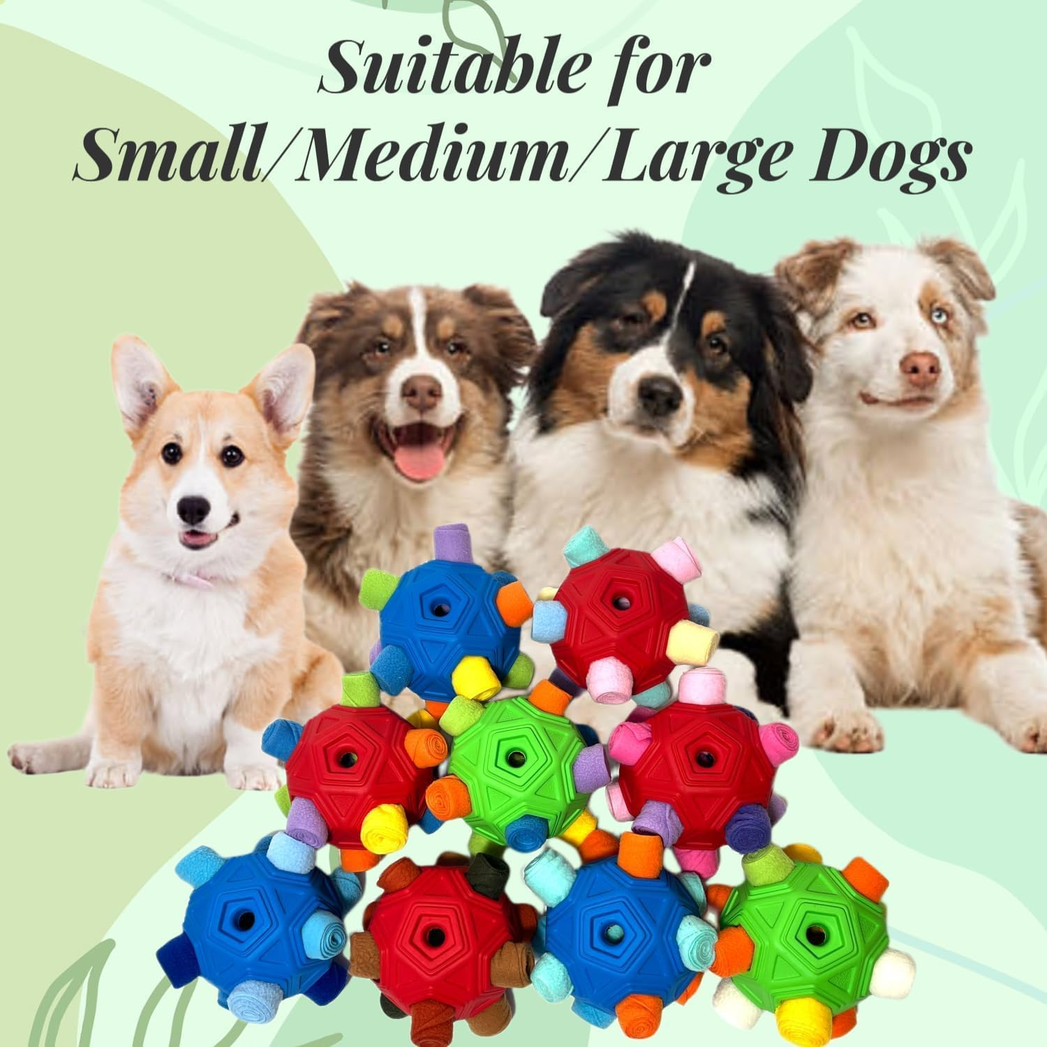 CIIVURR Snuffle Ball for Dog Toys Unbreakable Upgrade Ball Interactive Toy Foraging Snuffle Mat Puppy Treat Dispenser Slow Feeder Dog Puzzle Toys for Small, Medium, Large Pets (Red Rainbow) image number 3
