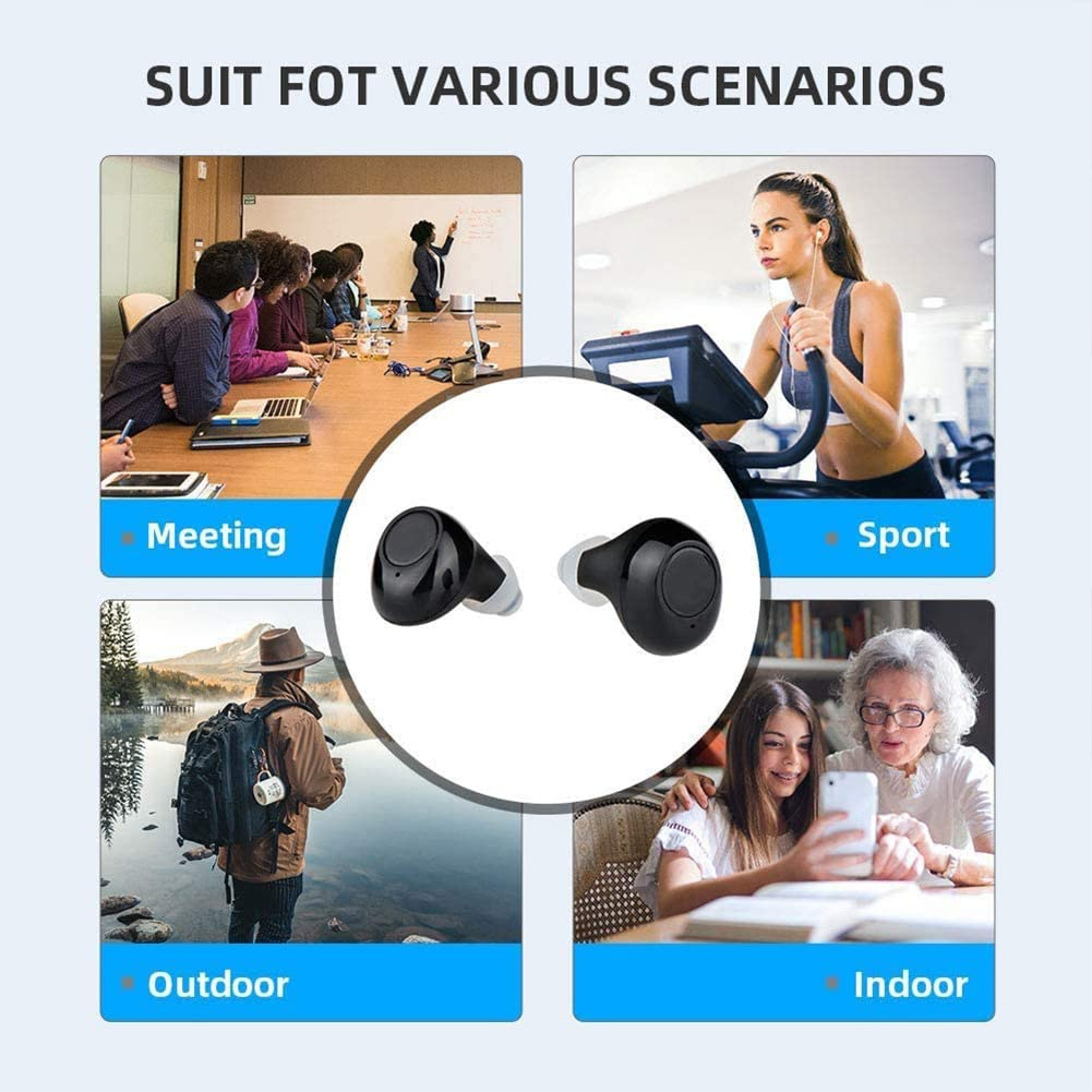 JINGHAO Hearing Amplifiers Aids Rechargeable with USB Charger Case Sound Amplifier Pair for Seniors, in the Ear Hearing Assis, Looks like Earbuds, Black image number 2