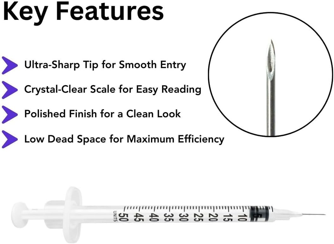 0.5Ml/Cc Syringe with 30G X 8Mm Needle, 100 Pcs, Lab Syringes, Plastic Syringes (Individually Wrapped) by Imatec image number 2