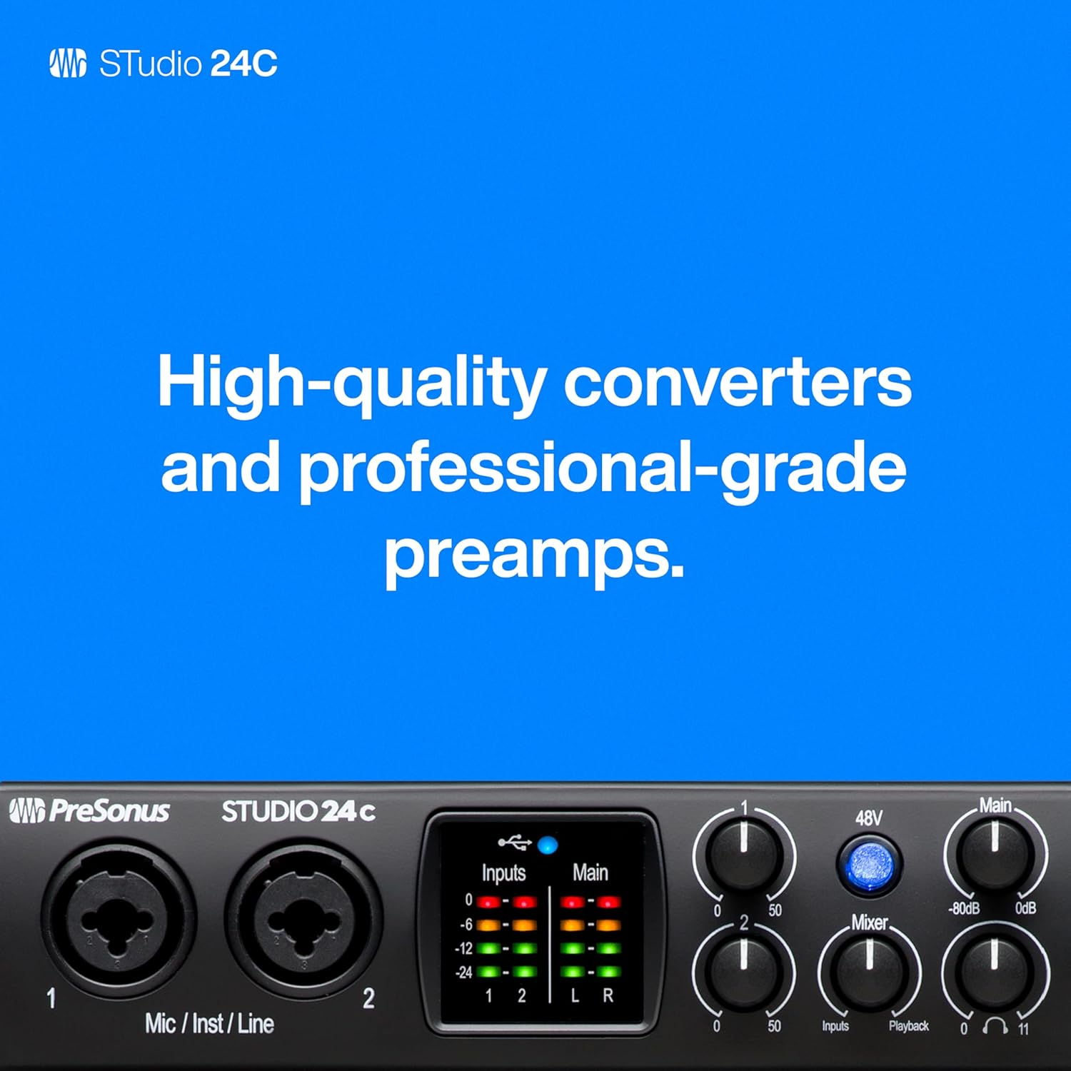 Presonus Studio 24C 2X2, 192 Khz, USB Audio Interface with Studio One Artist and Ableton Live Lite DAW Recording Software image number 4