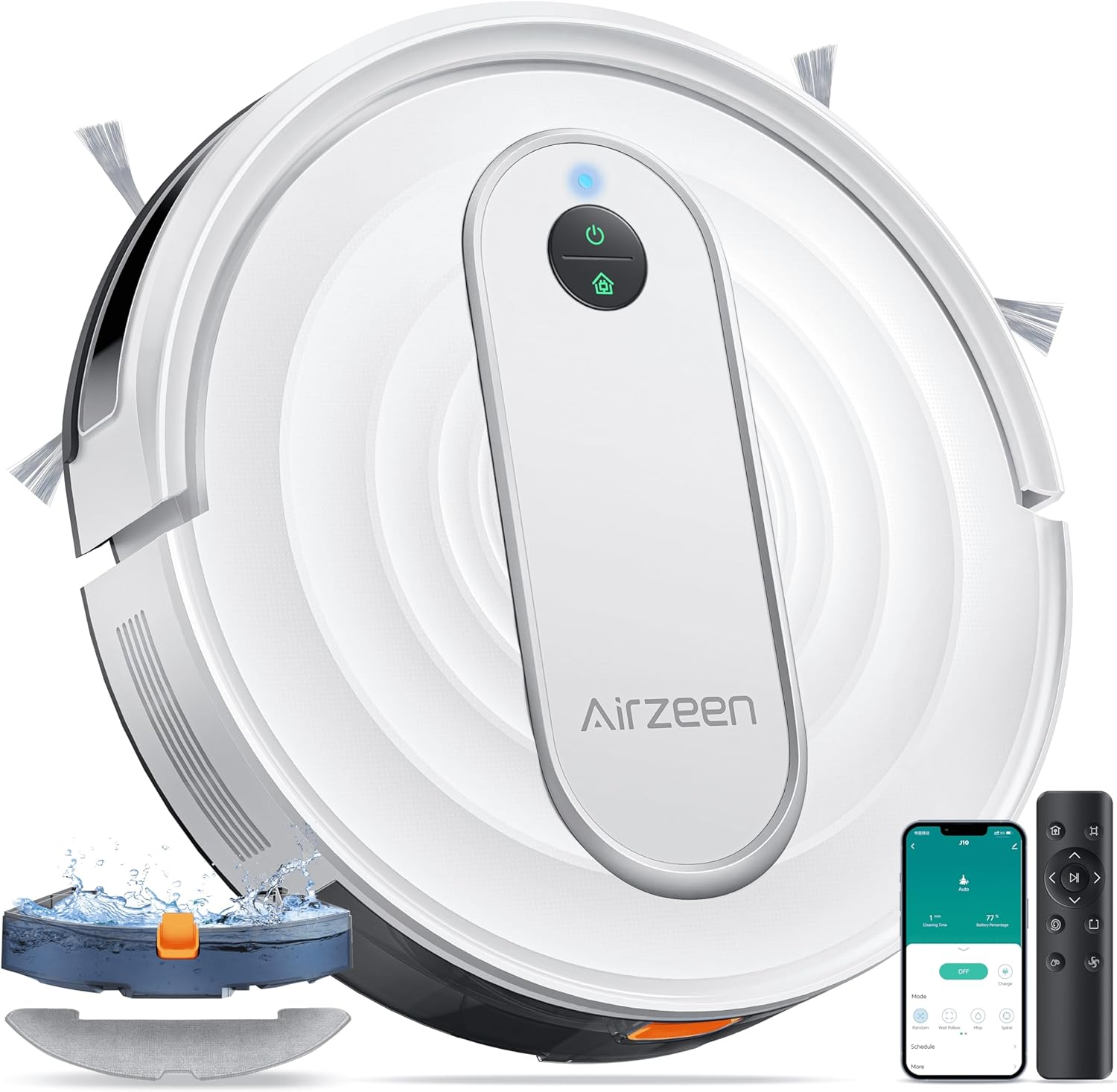 Airzeen Robot Vacuum Cleaner and Mop 4000Pa, Smart Navigation, Sweep/Vacuum/Mop 3-In-1, J10 Vacuum Robot with Auto Carpet Boost, 3-Inch Slim, Wifi/App/Alexa/Remote, for Pet Hair Hard Floor Carpet