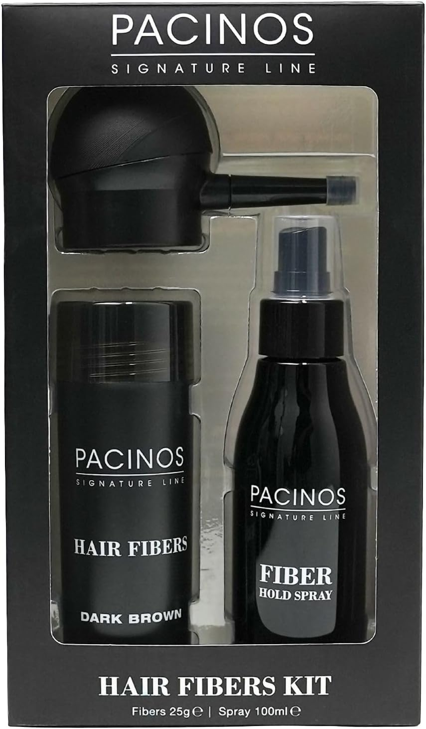 Pacinos Hair Fiber Kit - Conceal Thinning Hair Instantly with Fiber Hold Spray - Dark Brown image number 6