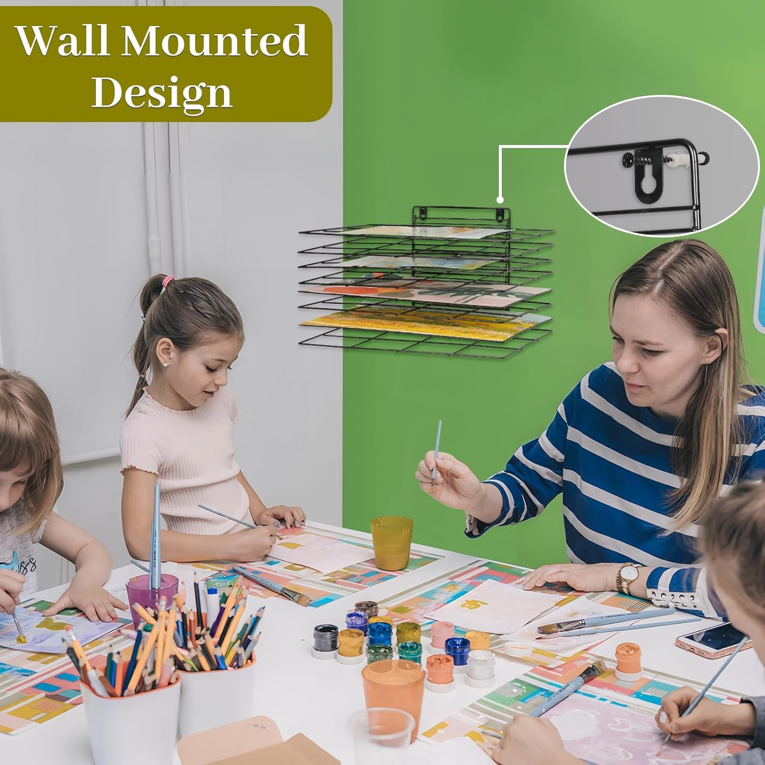 Lzttyee Art Drying Rack for Classroom Paint Drying Rack Small Art Drying Rack Wall Art Storage Rack with 8 Removable Shelves for Classrooms and Art Studios(8 Shelves) image number 3