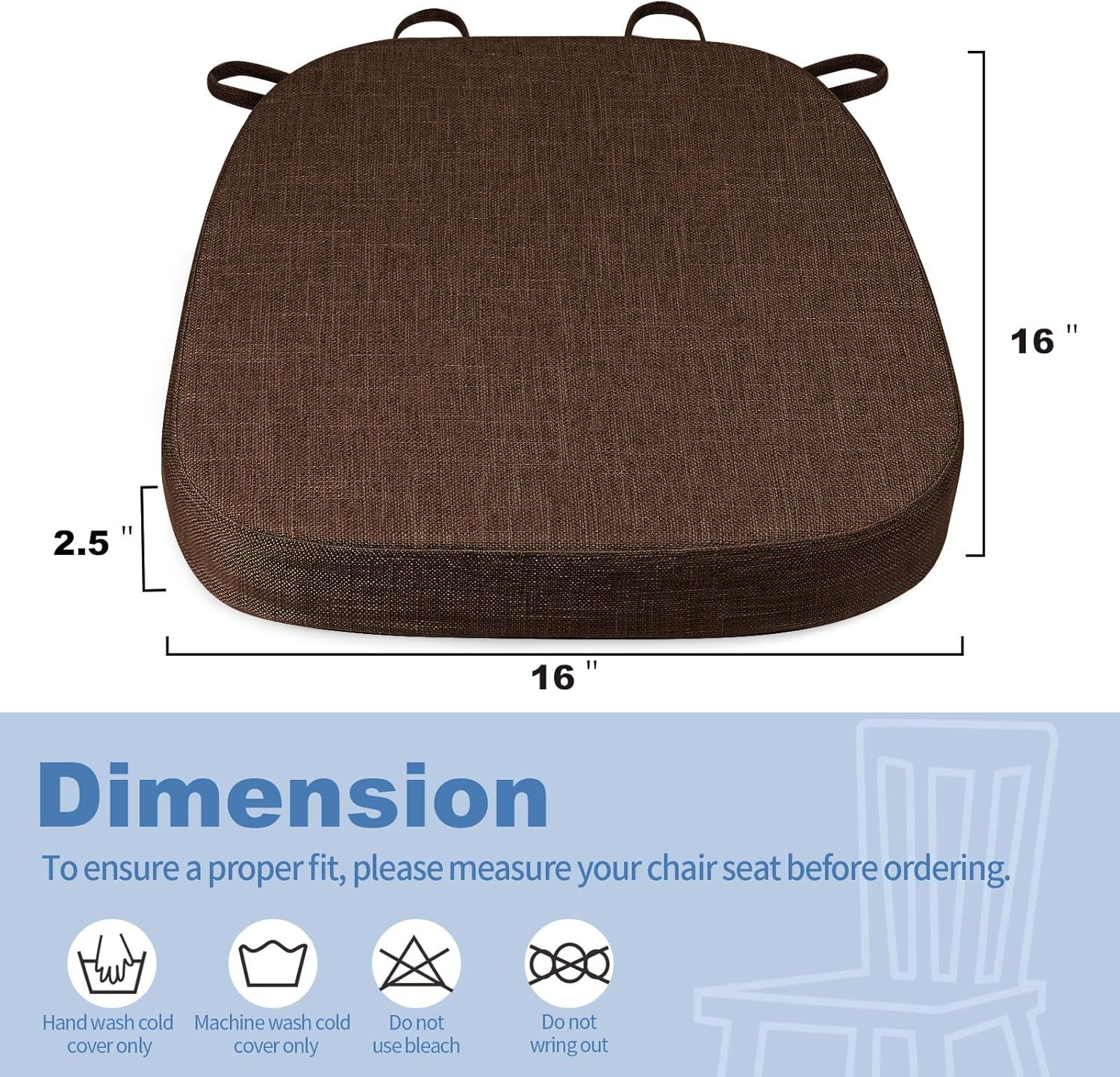 BUYUE Thickened 2.5" Dining Chair Cushions Set of 6, U-Shape High Density Foam Comfortable Chair Pads for Kitchen, Slip Resistant Indoor Seat Cushions (6 PCS, Chocolate) - 4, Beige image number 2