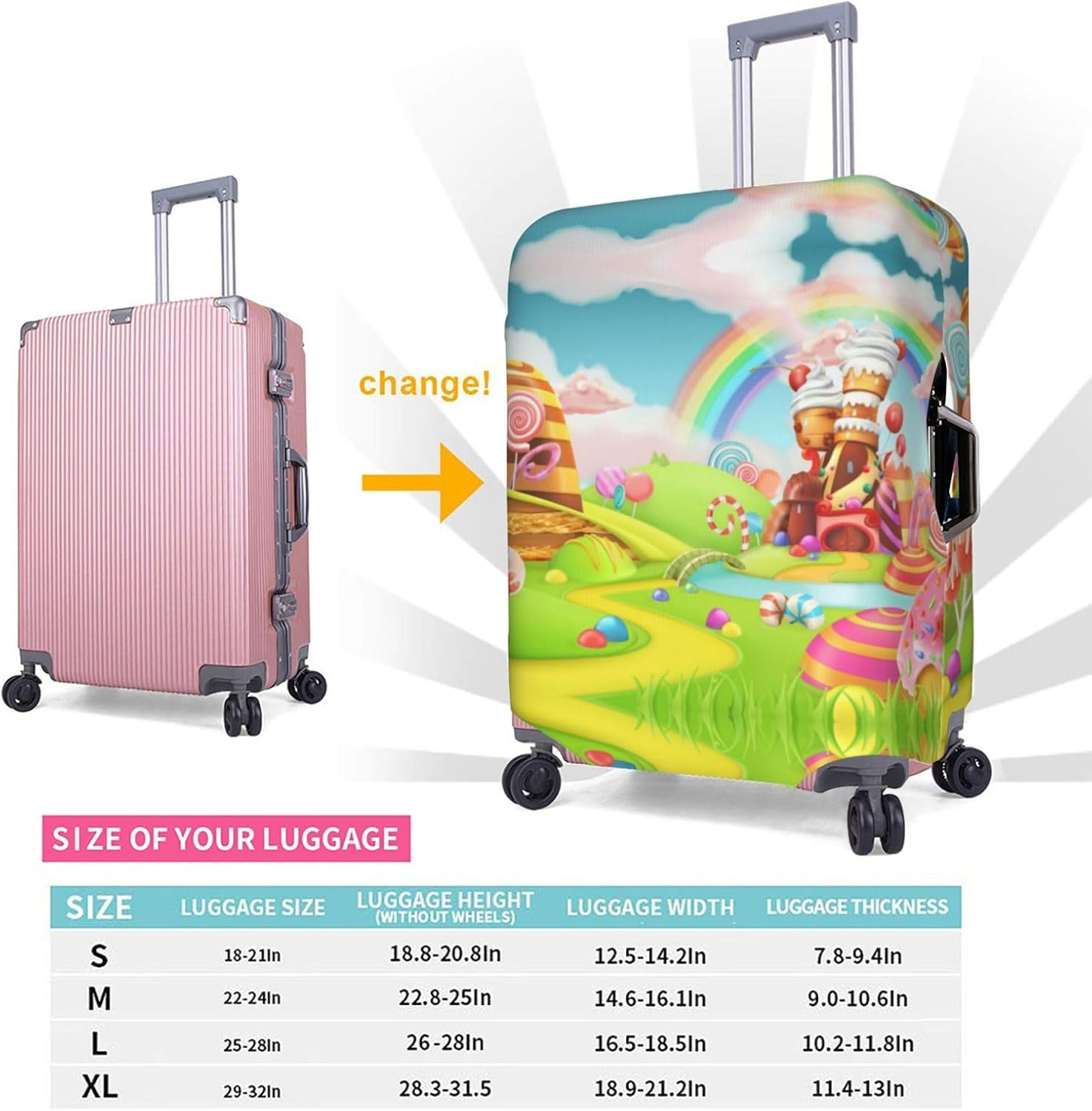 Obabo Grape Travel Luggage Cover,Washable Suitcase Cover Protector Anti-Scratch Suitcase Cover Fits 18-32 In, Candy Land, X-Large image number 6