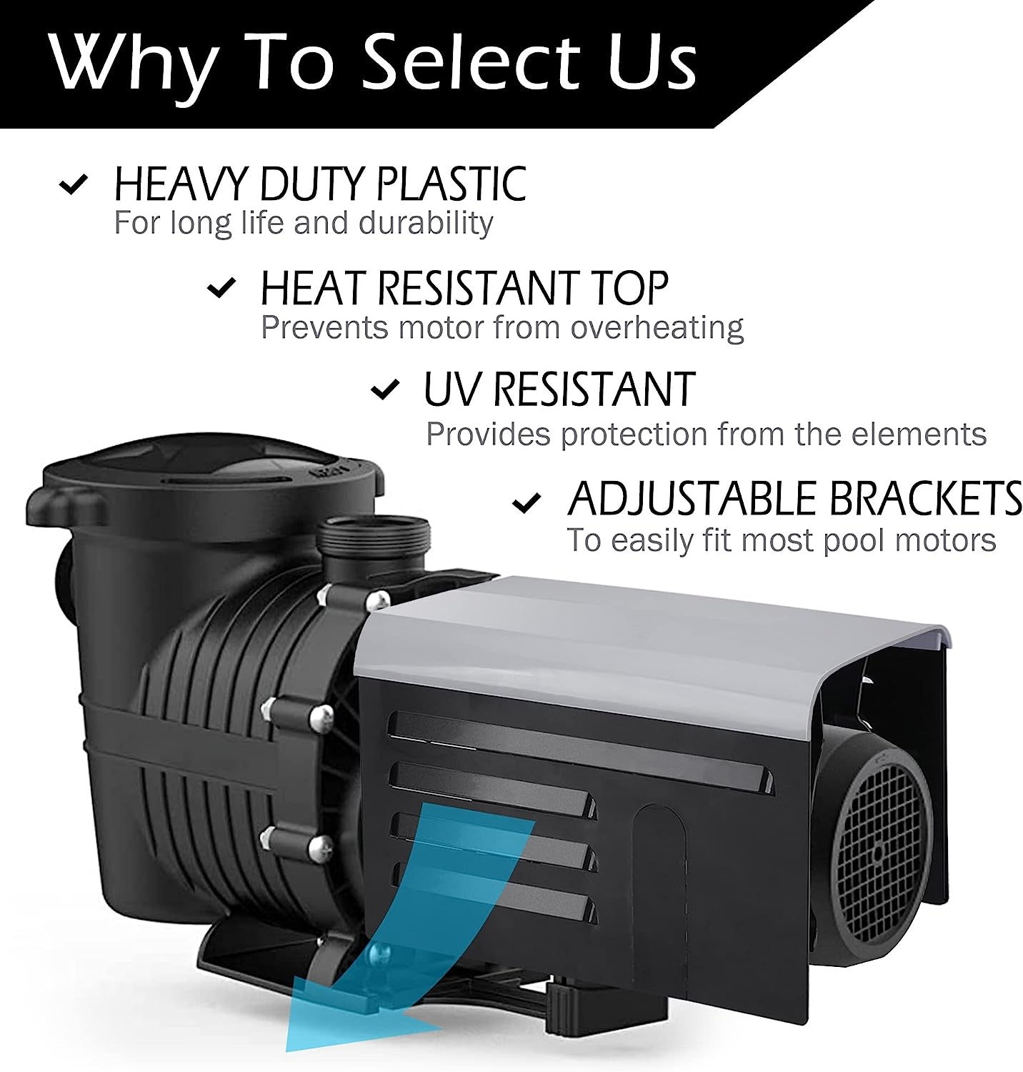 Runnico Pool Pump Covers for outside Units - ABS Adjustable Pool Pump Motor Cover - Swimming Pool Motor Cover Protect Pump from UV and Rusting, Black