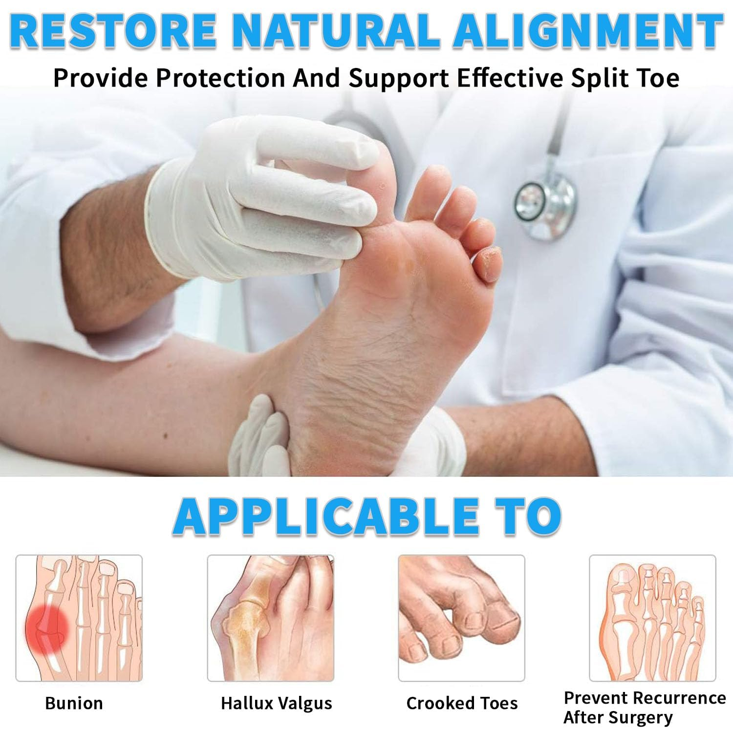 2Pair Bunion Corrector Bunion Relief Sleeves for Big Toe Straightener,Orthopedic Corrector Brace Protector Bootie Toe Separator for Men Women Hallux Valgus at Day Harmer Toe Elder image number 1