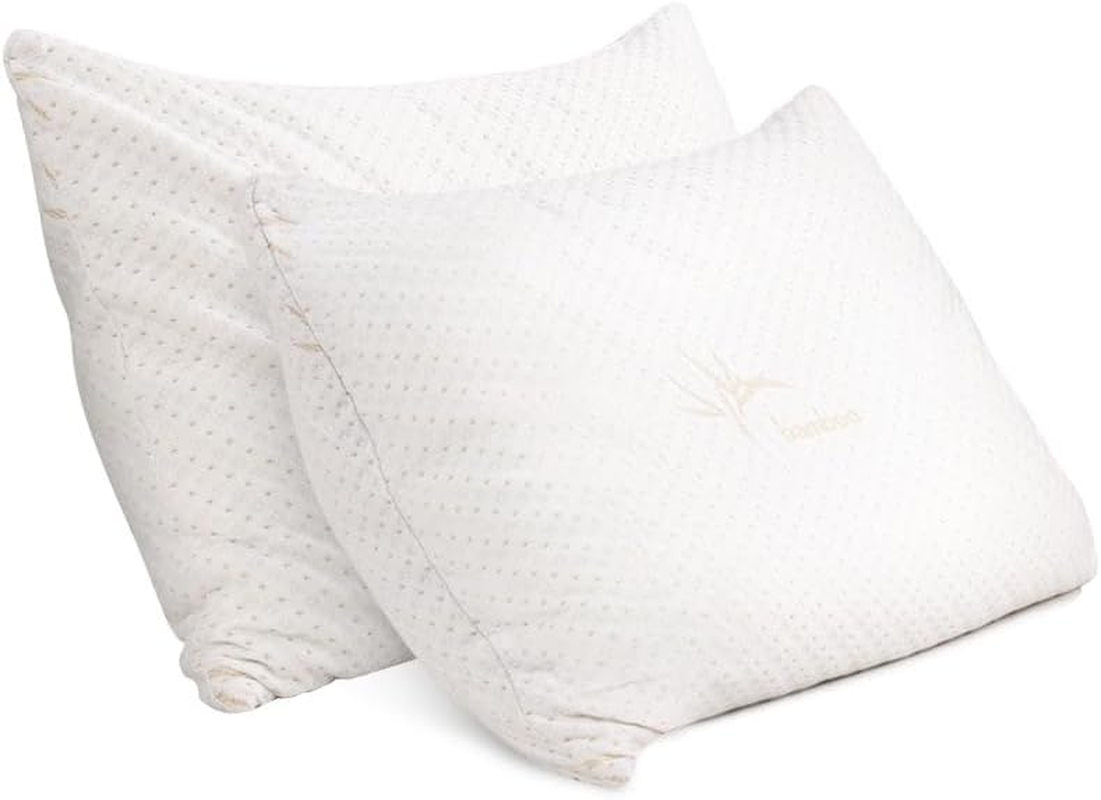 Giselle Pillow Set of 2 Shredded Memory Foam Cooling Bed Pillows for Sleeping Hotel Cushion Adjustable Loft Standard Size, Washable Cover, Back Stomach Side Sleeper 70 X 40 19Cm