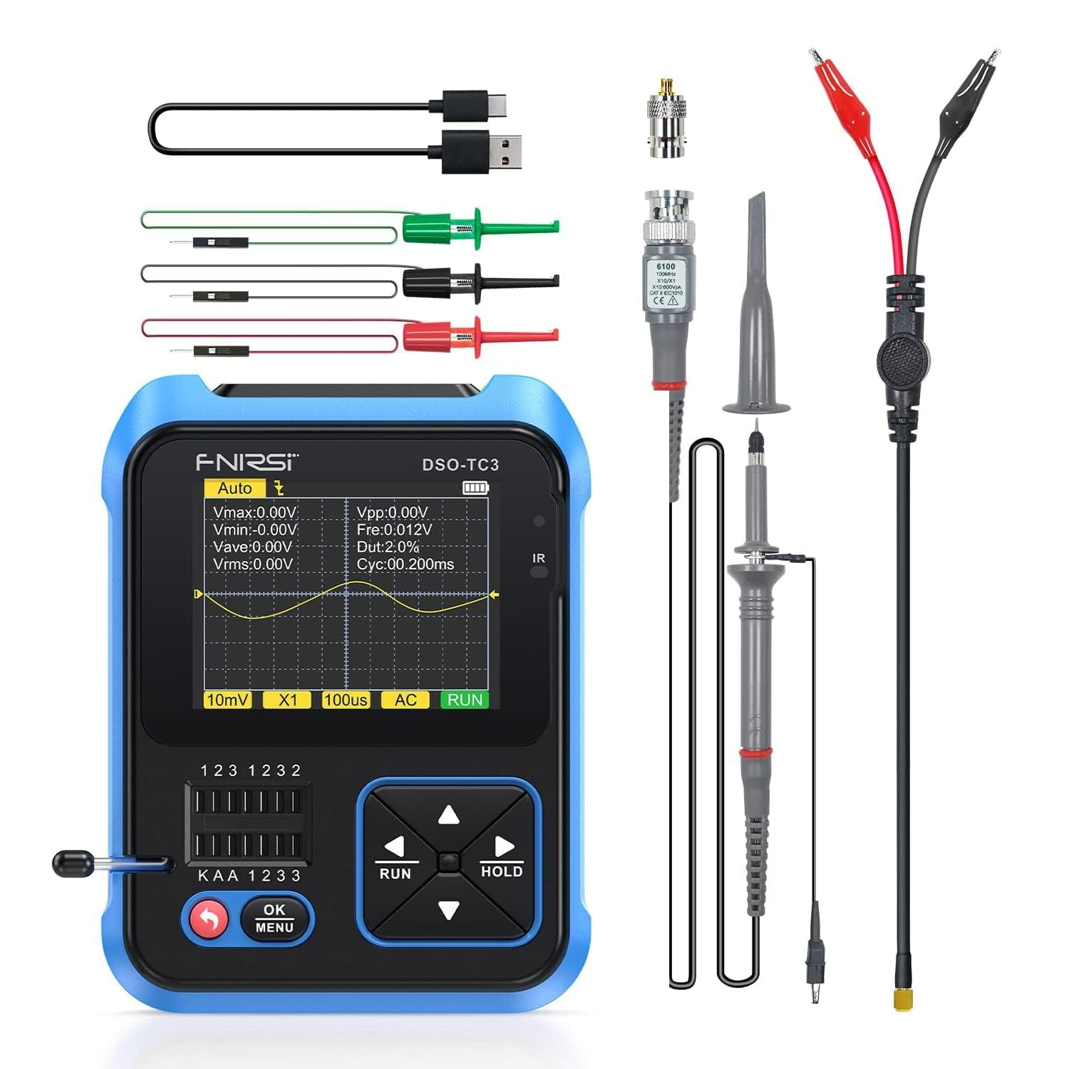 DSO-TC3 Oscilloscope 3-In-1 Handheld Oscilloscope DDS Signal Generator Transistor Tester Portable Oscilloscope 500Khz Bandwidth 10Msa/S Sampling Rate, 6 Types of Waveforms, Transistors Measure image number 3