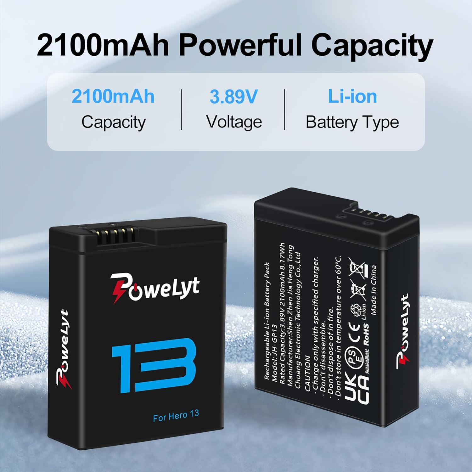 2-Pack Hero 13 Batteries 2100Mah Rechargeable Enduro Battery Supports up to 180 Minutes of Battery Life Fully Compatible with Hero 13 Black image number 5