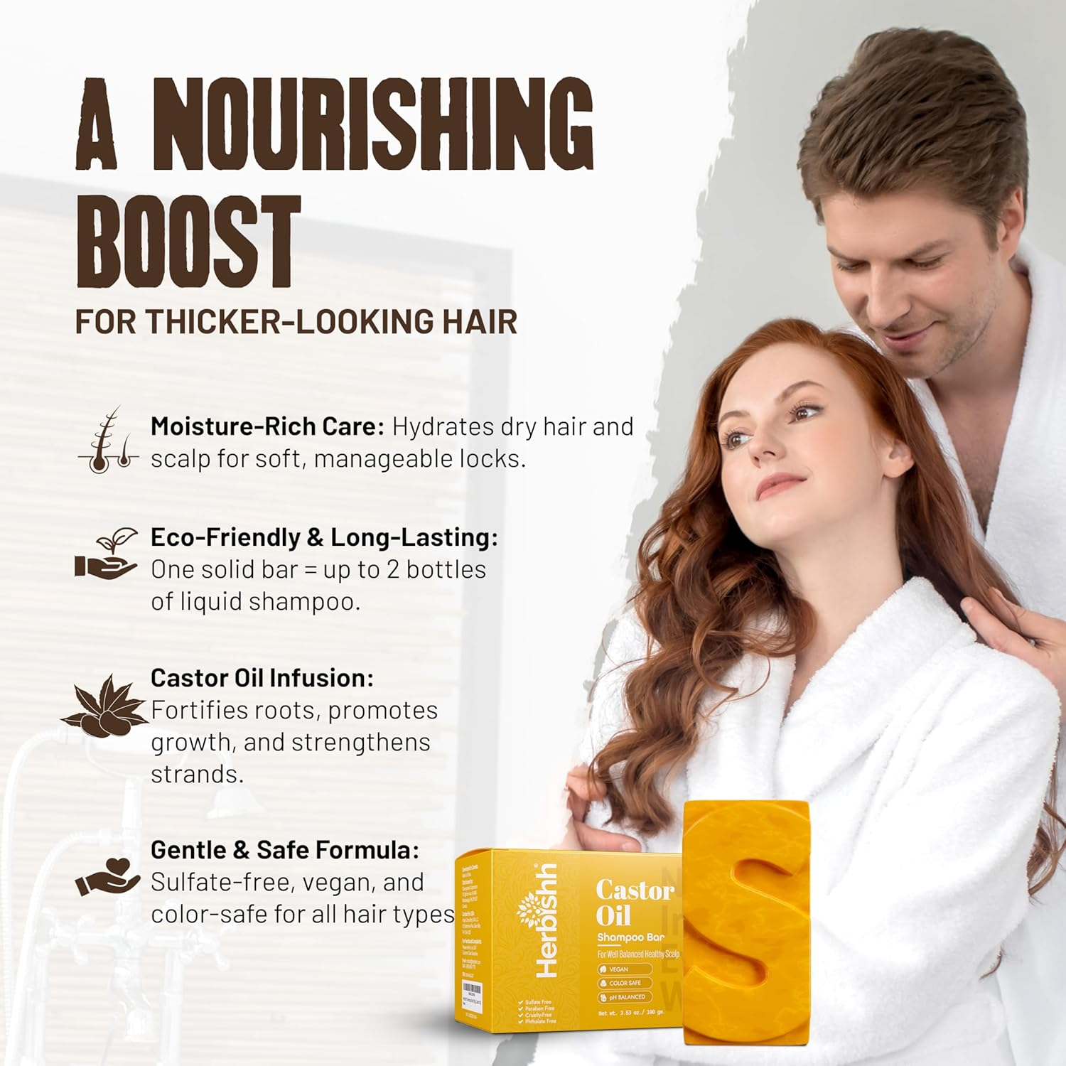 Herbishh Castor Oil Shampoo Bar &ndash; Nourishing Solid Shampoo Bar for Hair Growth & Thinning Hair &ndash; Castor Oil Soap for Healthy,Moisturized Scalp &ndash; Natural & Organic Soap for Women & Men,3.53 Oz image number 6